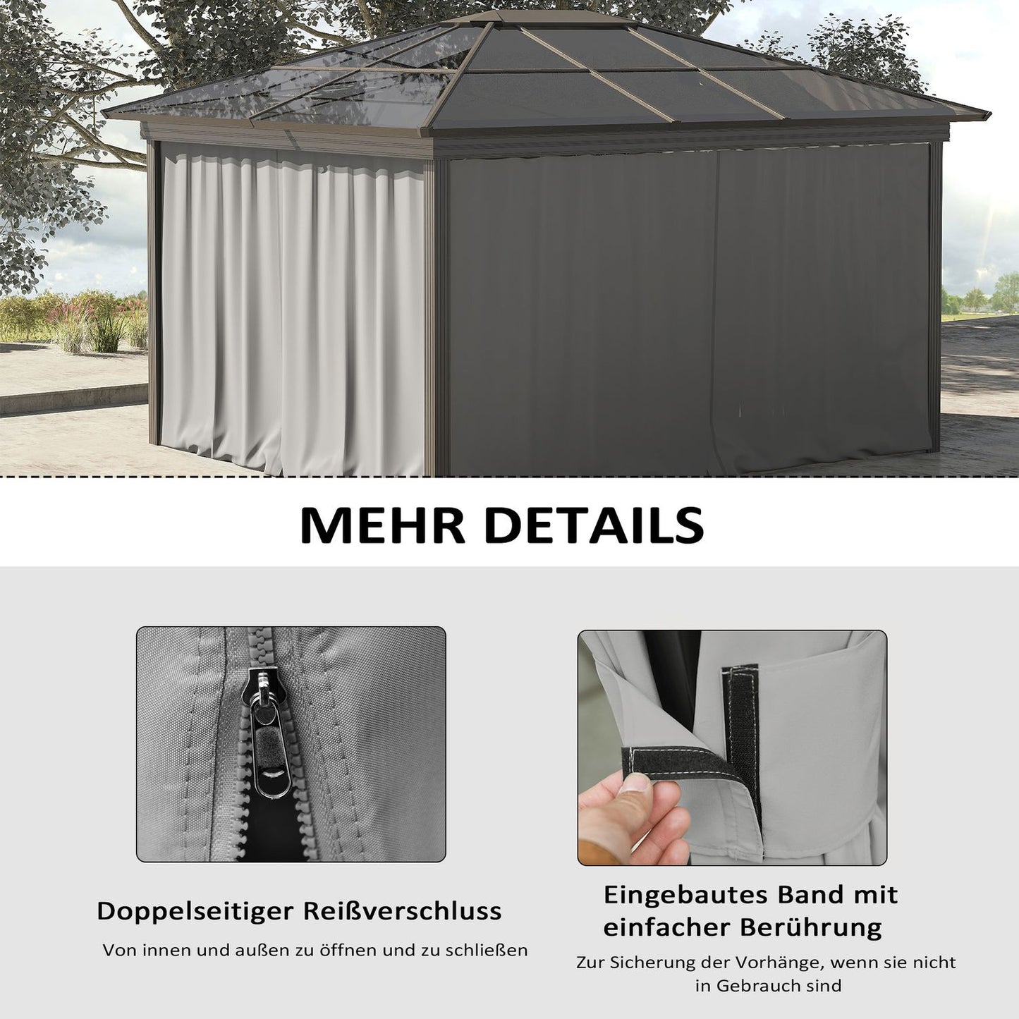 Pavilion side walls, polyester, 3x3m, light grey, hook attachment