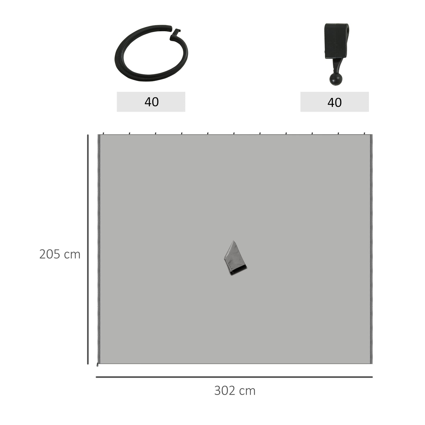 Pavilion side walls, polyester, 3x3m, light grey, hook attachment