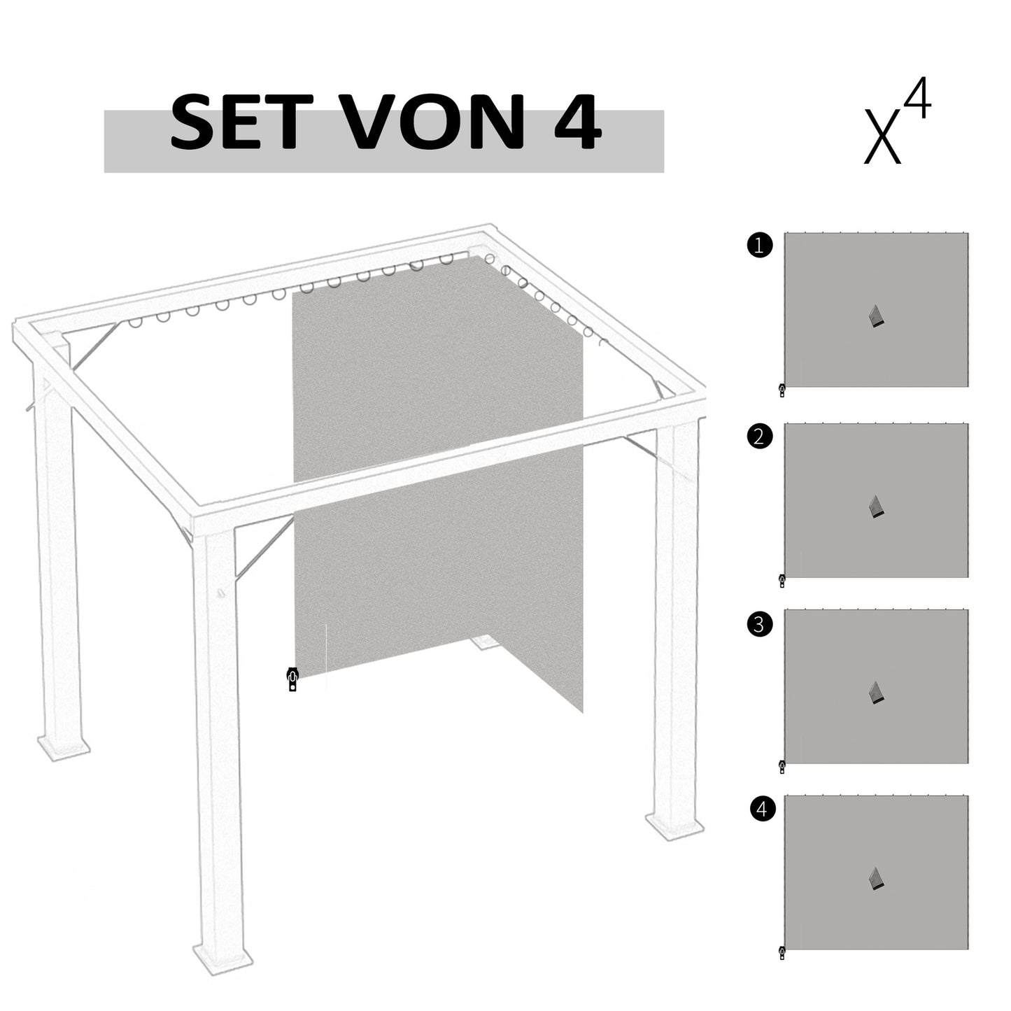 Pavilion side walls, polyester, 3x3m, light grey, hook attachment