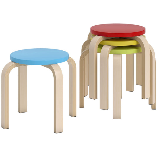 4 stacking stools with felt foot pads, birch plywood, varnished, colored