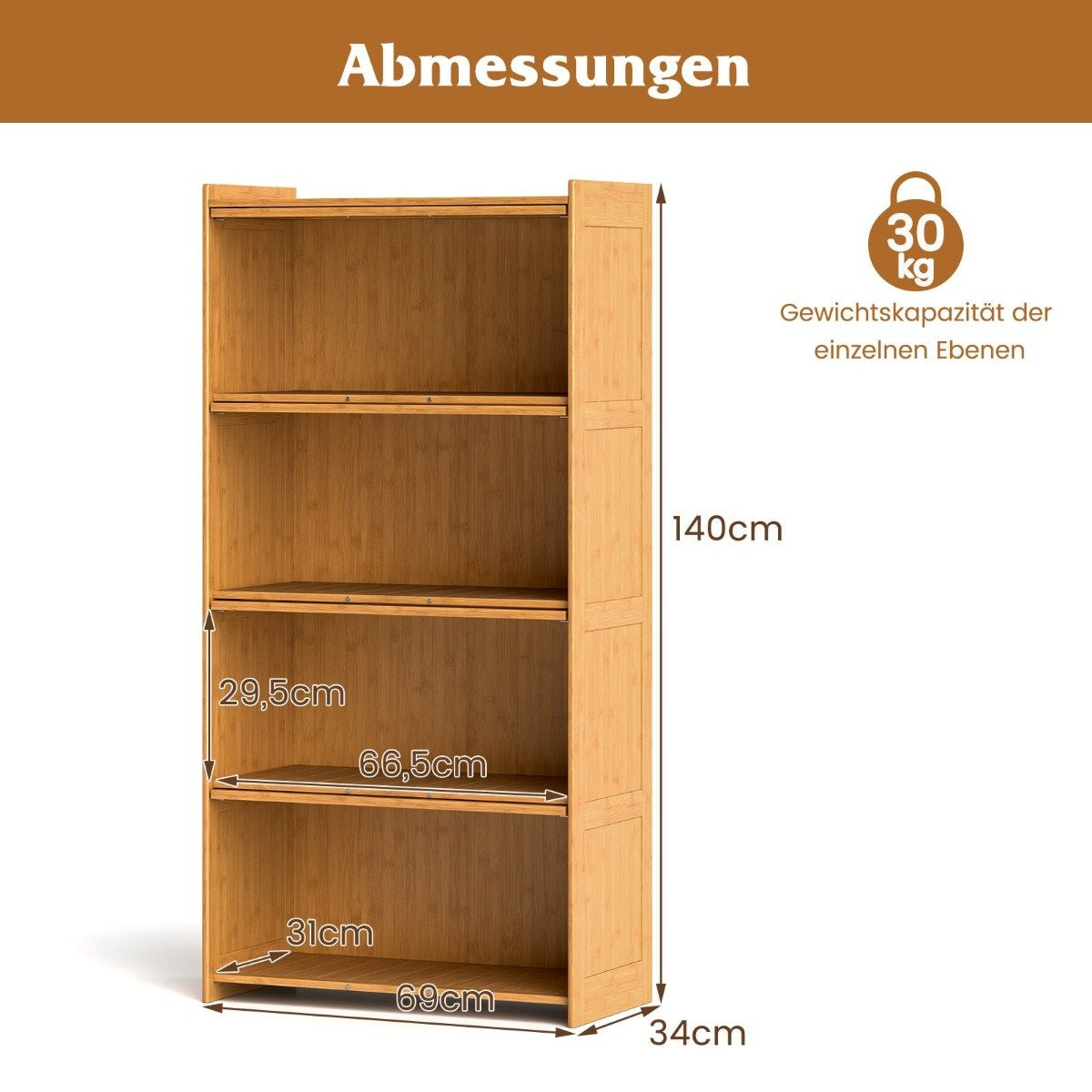 4 tier bookcase with acrylic doors display cabinet made of bamboo 69 x 34 x 140 cm natural
