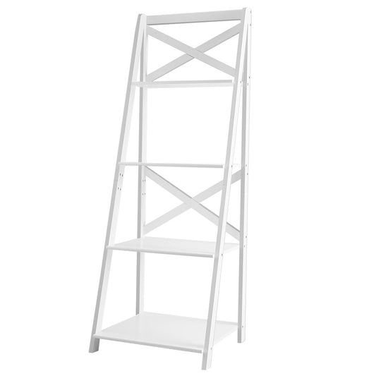 4-tier ladder shelf corner shelf made of wood with crossbar 51 x 46 x 143 cm white