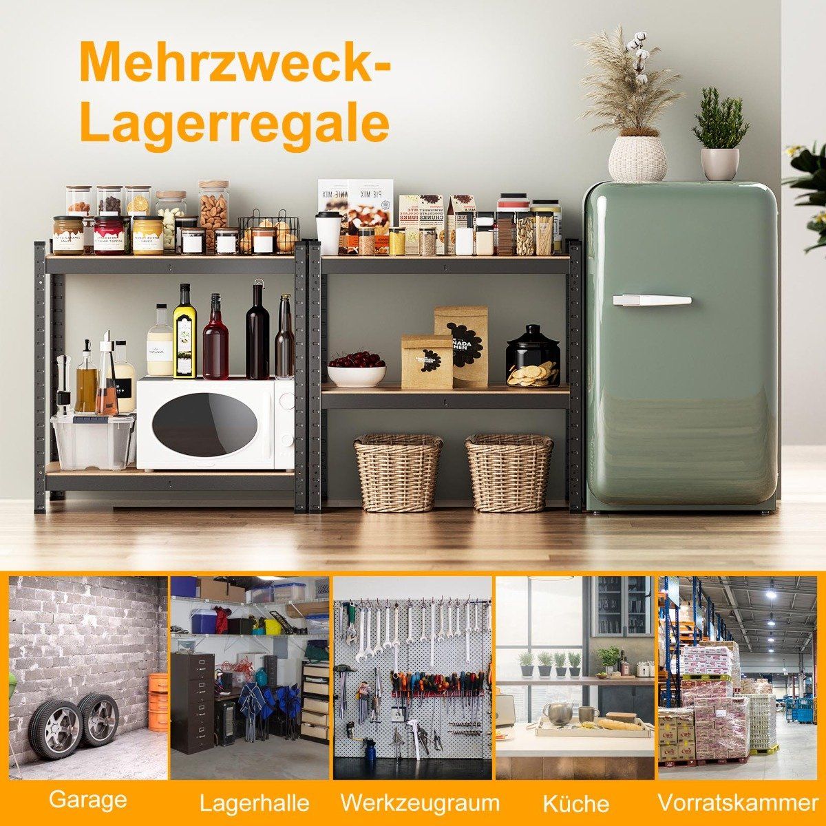 4 tier storage rack with metal frame, heavy-duty rack, can hold up to 720 kg, metal rack, black