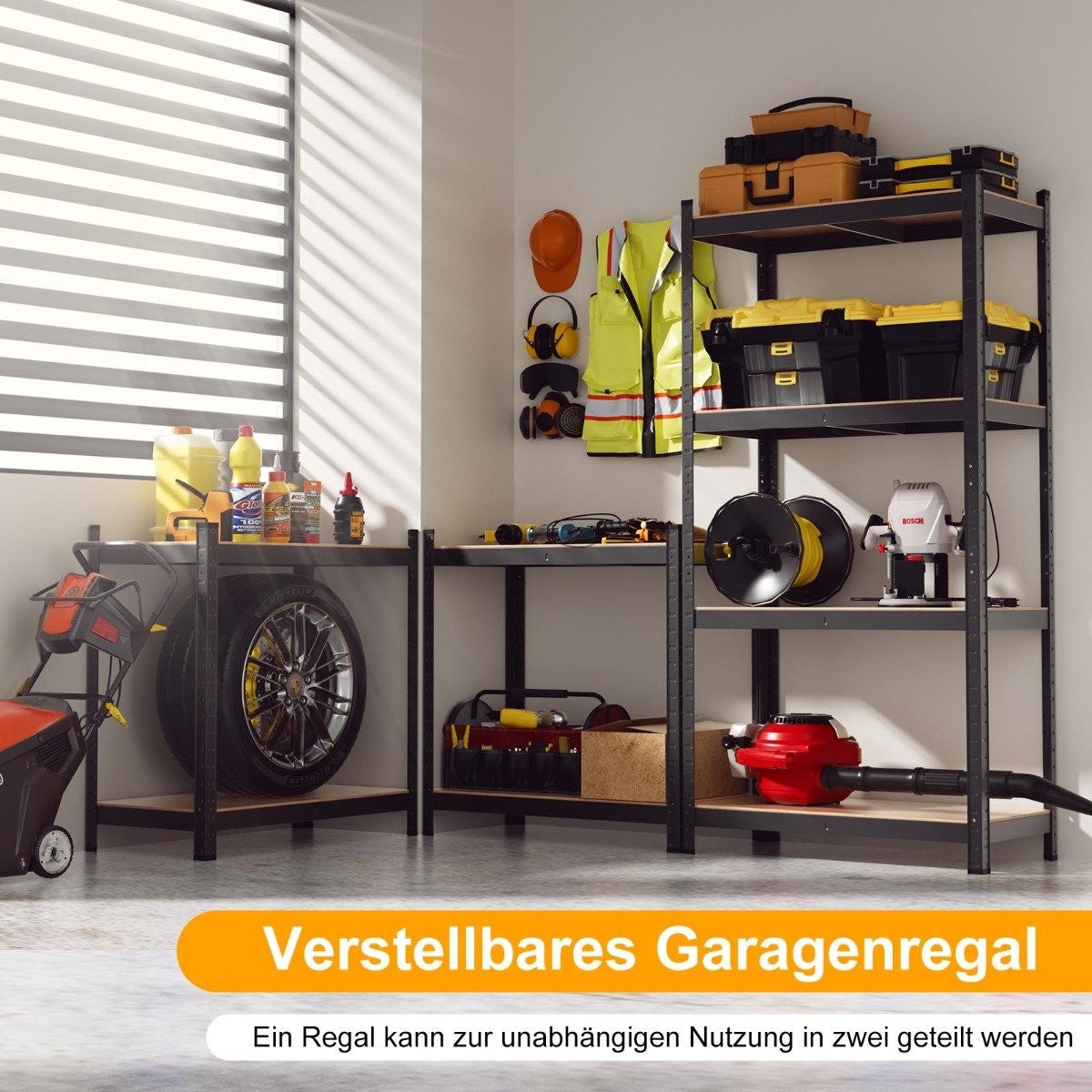 4 tier storage rack with metal frame, heavy-duty rack, can hold up to 720 kg, metal rack, black