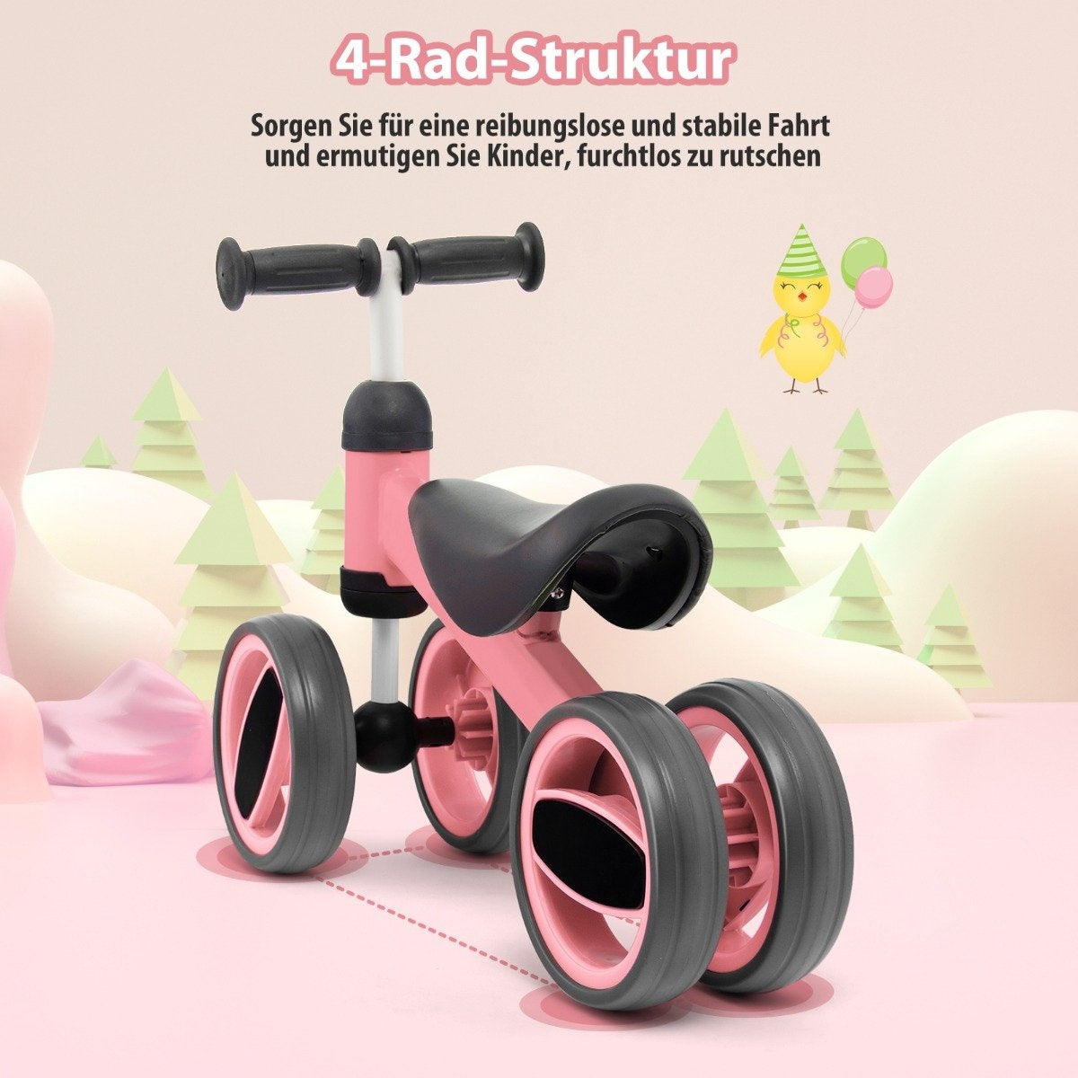 4 wheels children's balance bike without pedal for children from 1-2 years pink
