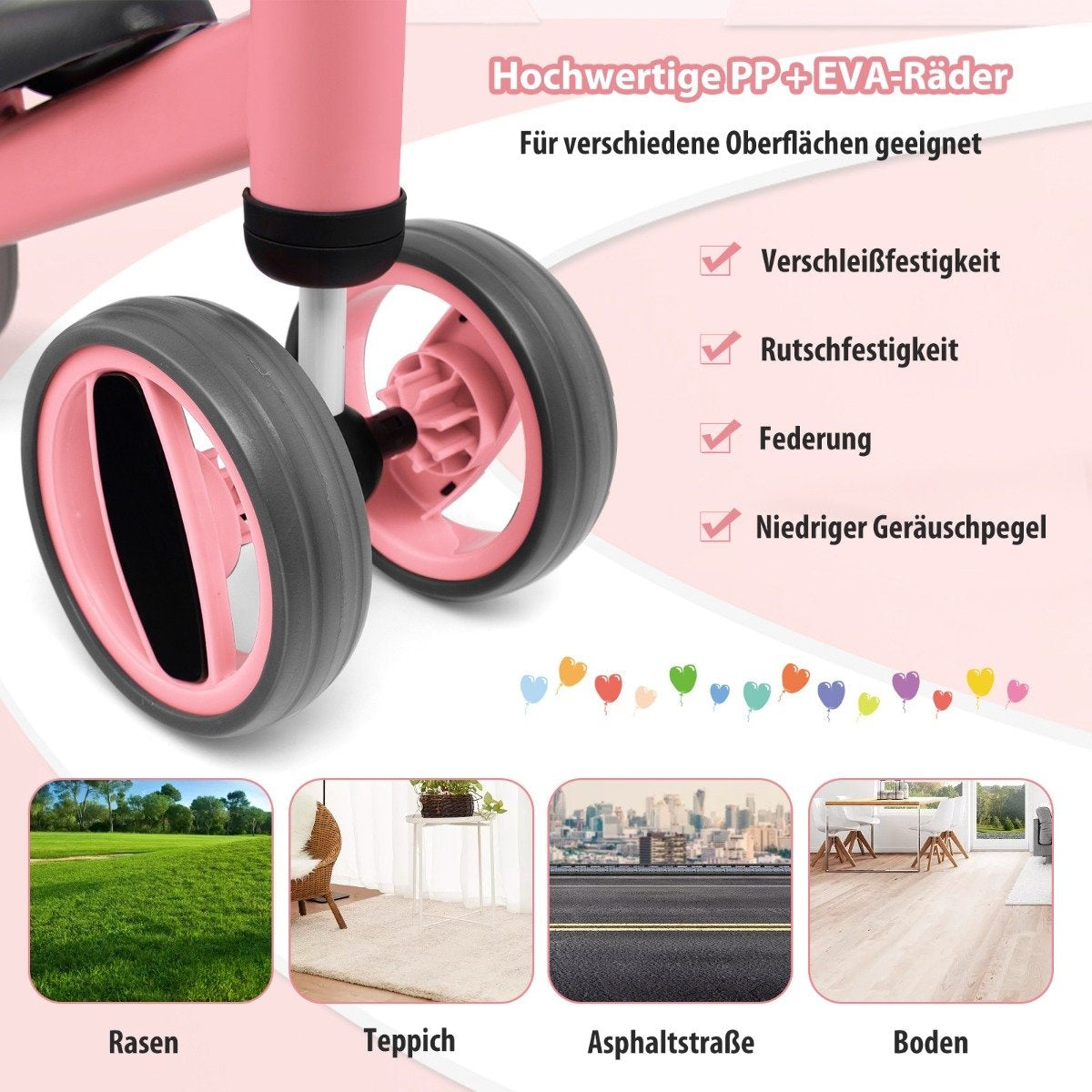 4 wheels children's balance bike without pedal for children from 1-2 years pink