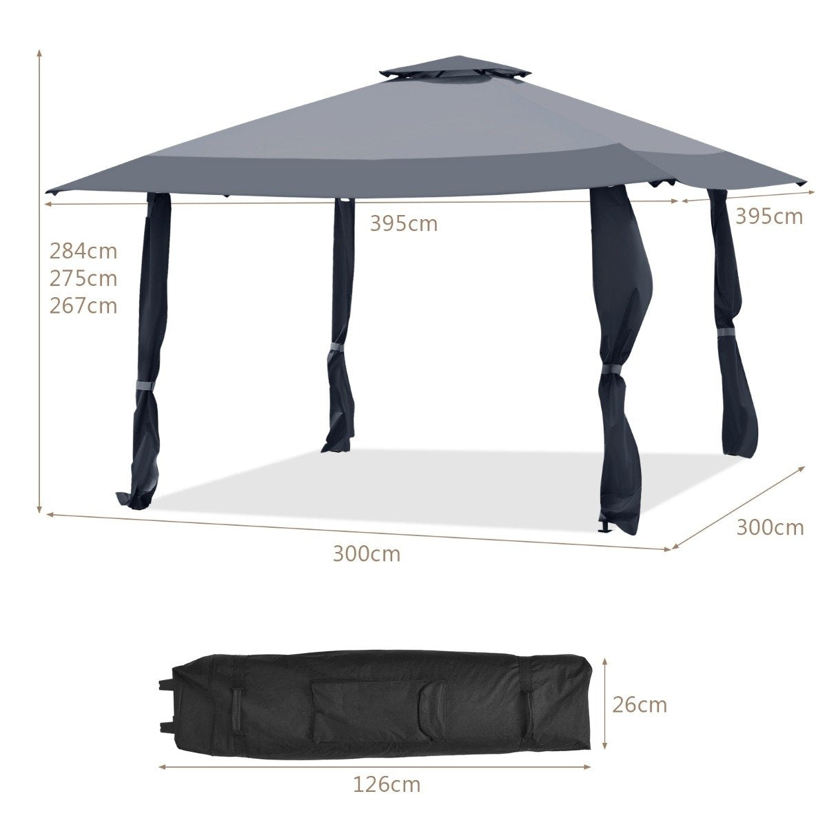 4x4m Event Canopy Tent, Double Roof, Adjustable Heights