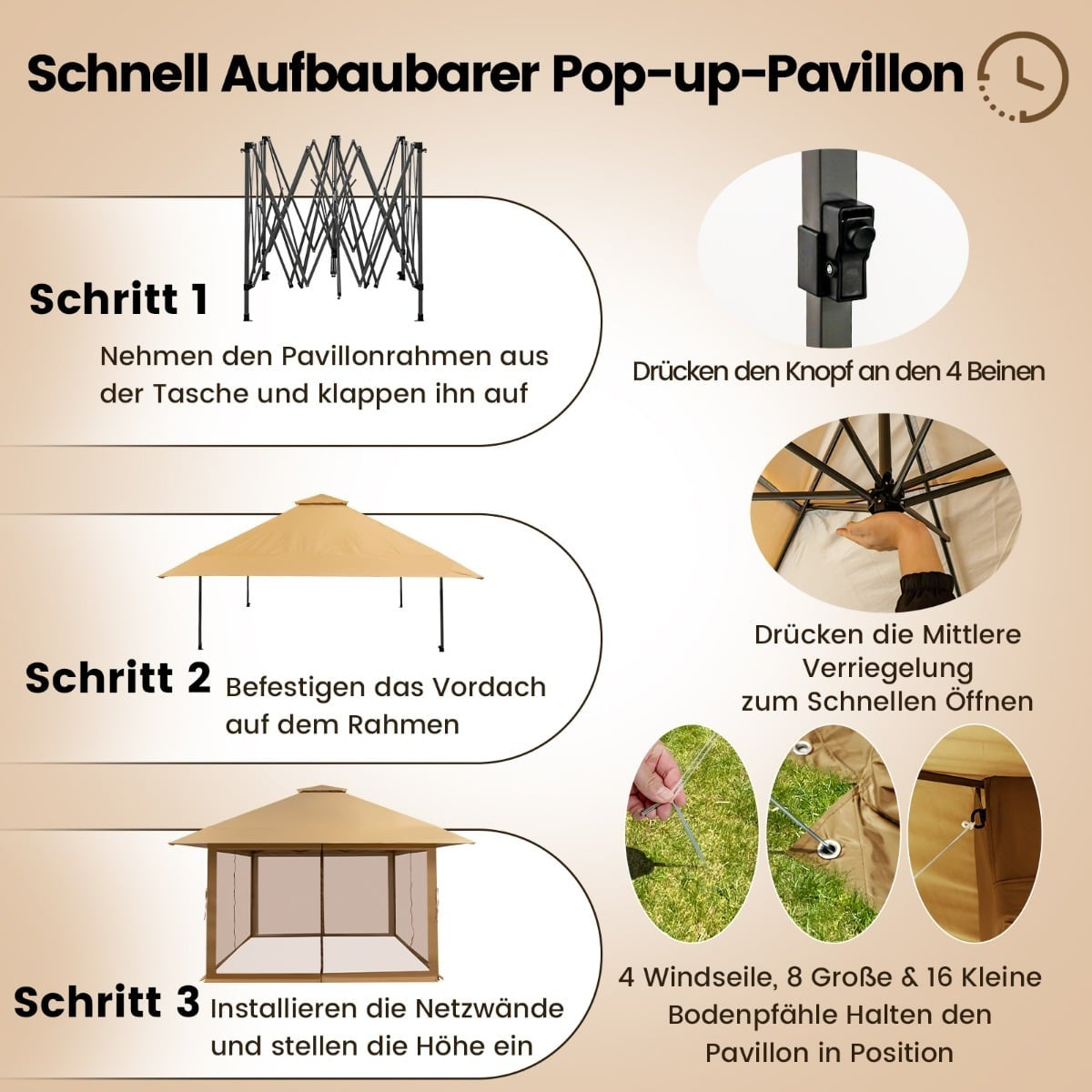 4x4m Outdoor Pavilion with Mesh Walls, UV Protection
