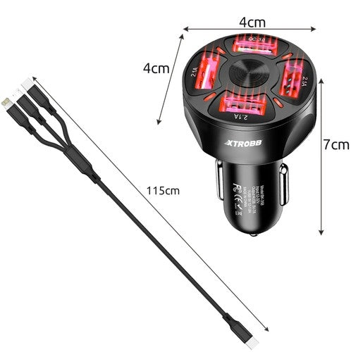 4x USB car charger + Xtrobb 19907 cable
