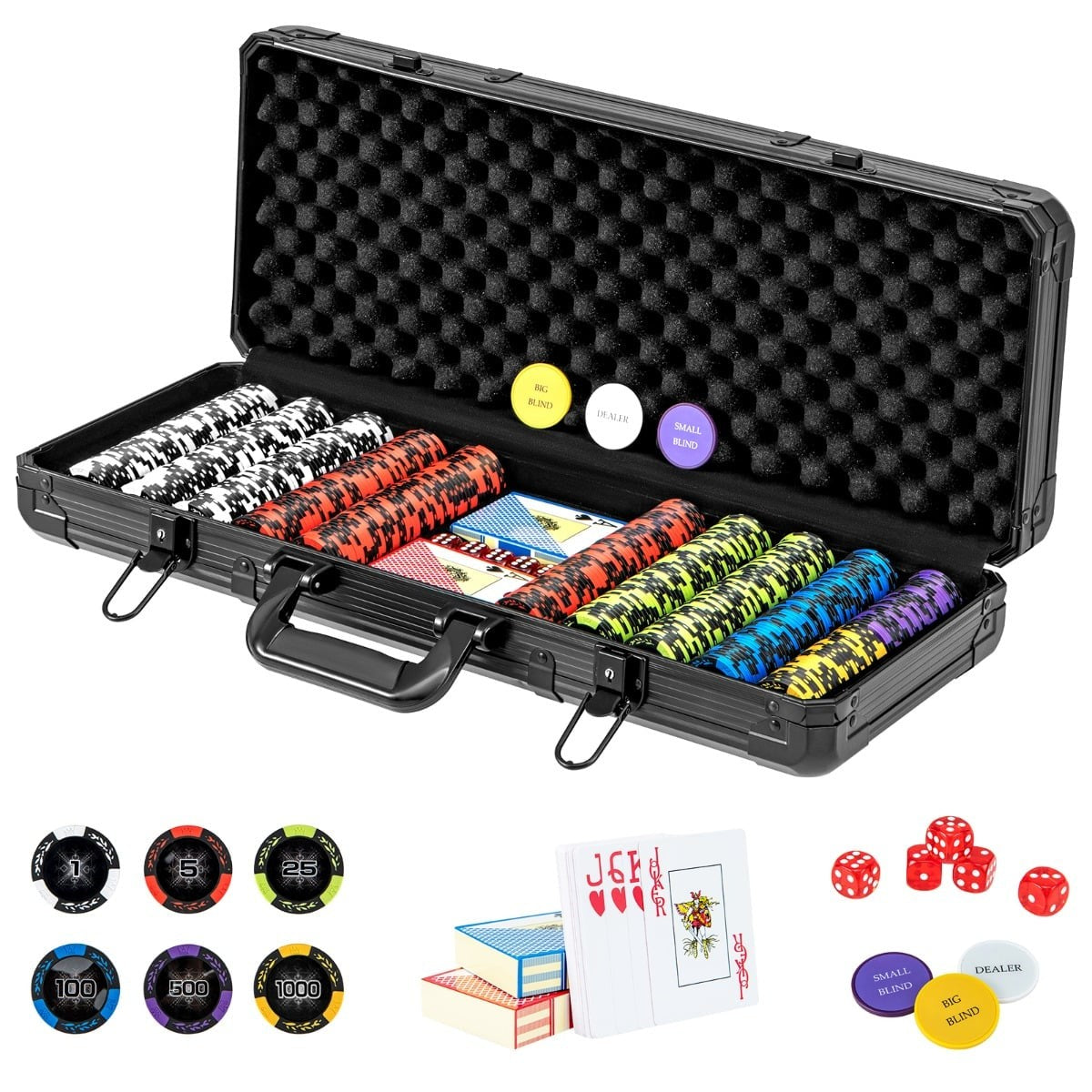 500-Piece Poker Set with Laser Chips, Cards, Dice, Case