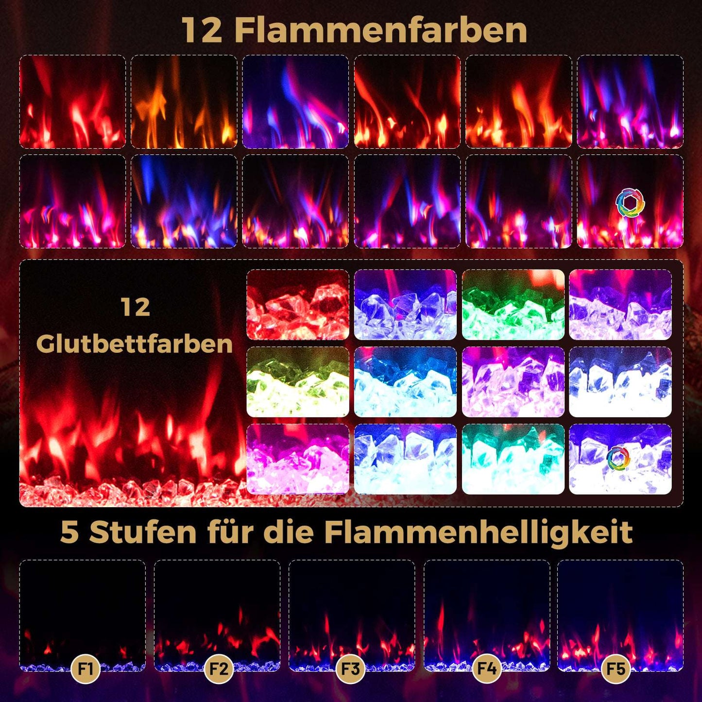 50" Electric Fireplace Heater, 750W/1500W, WiFi Control