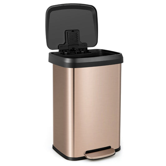 50L Kitchen Trash Can with Soft Closing Lid & Deodorization Compartment Waste Bin Rose Gold