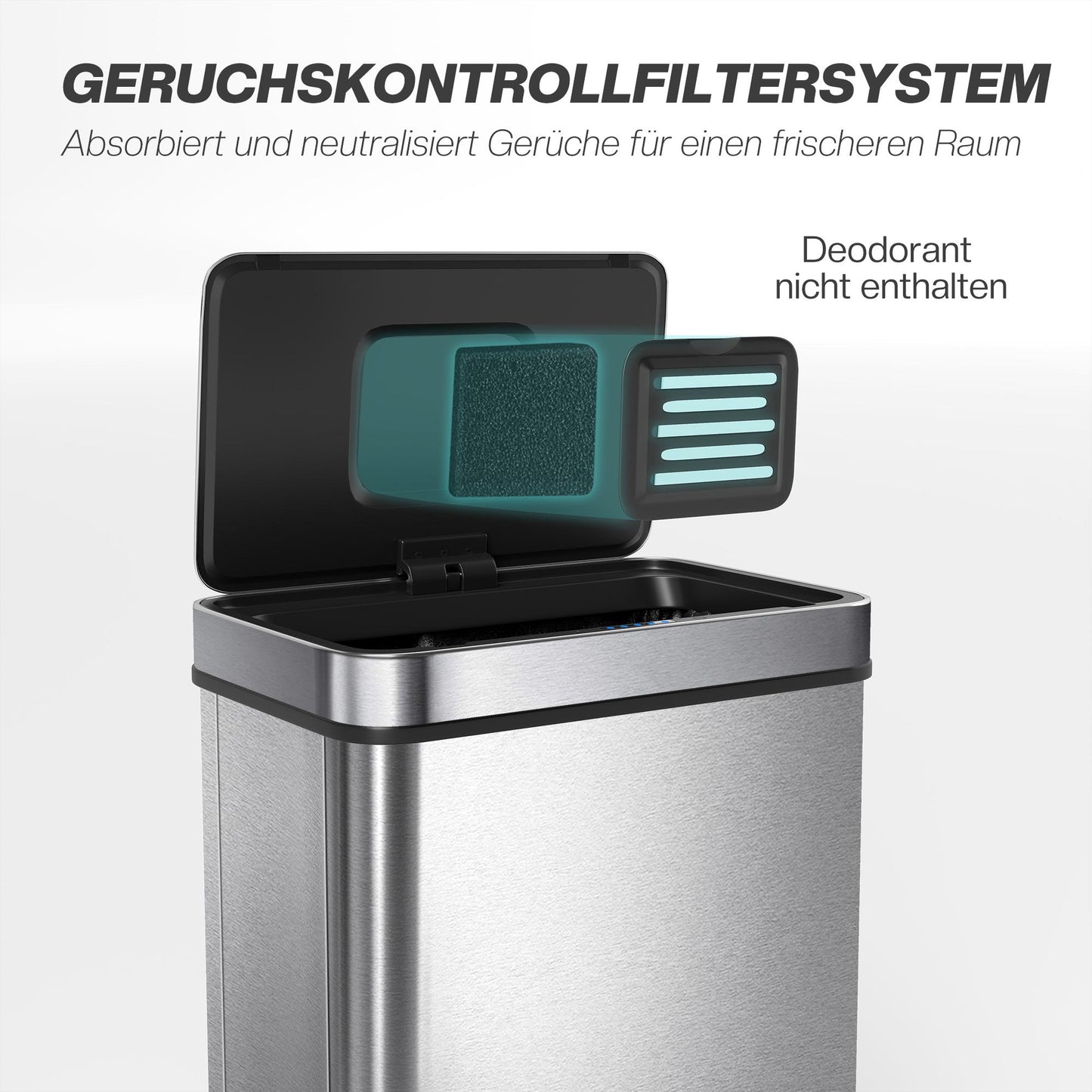 50L Sensor Trash Can, Stainless Steel, Odor Control
