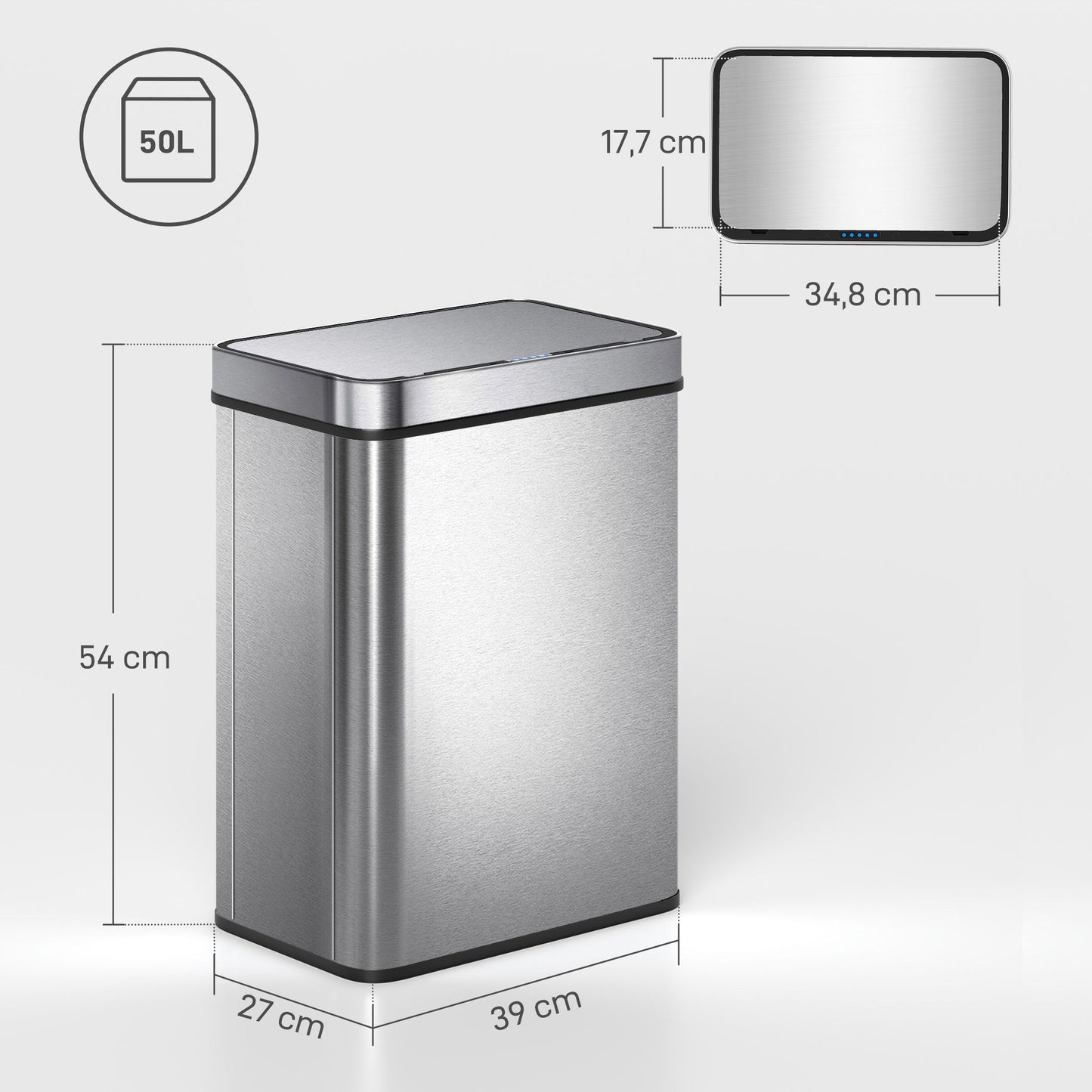 50L Sensor Trash Can, Stainless Steel, Odor Control