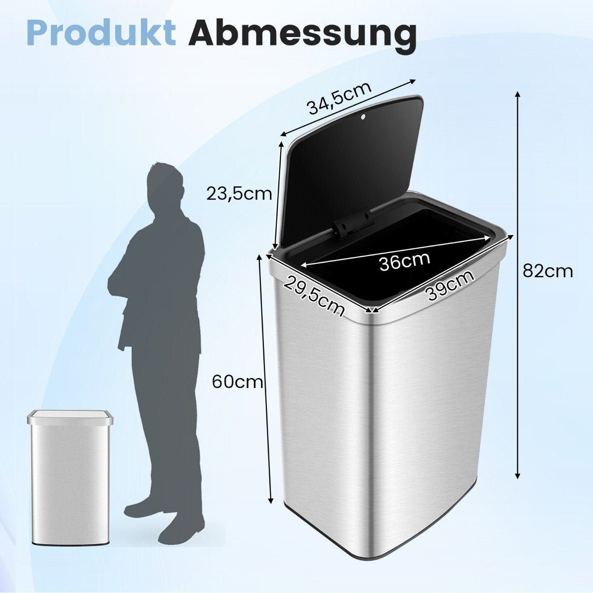 50L Sensor Trash Can, Stainless Steel, Odor Control