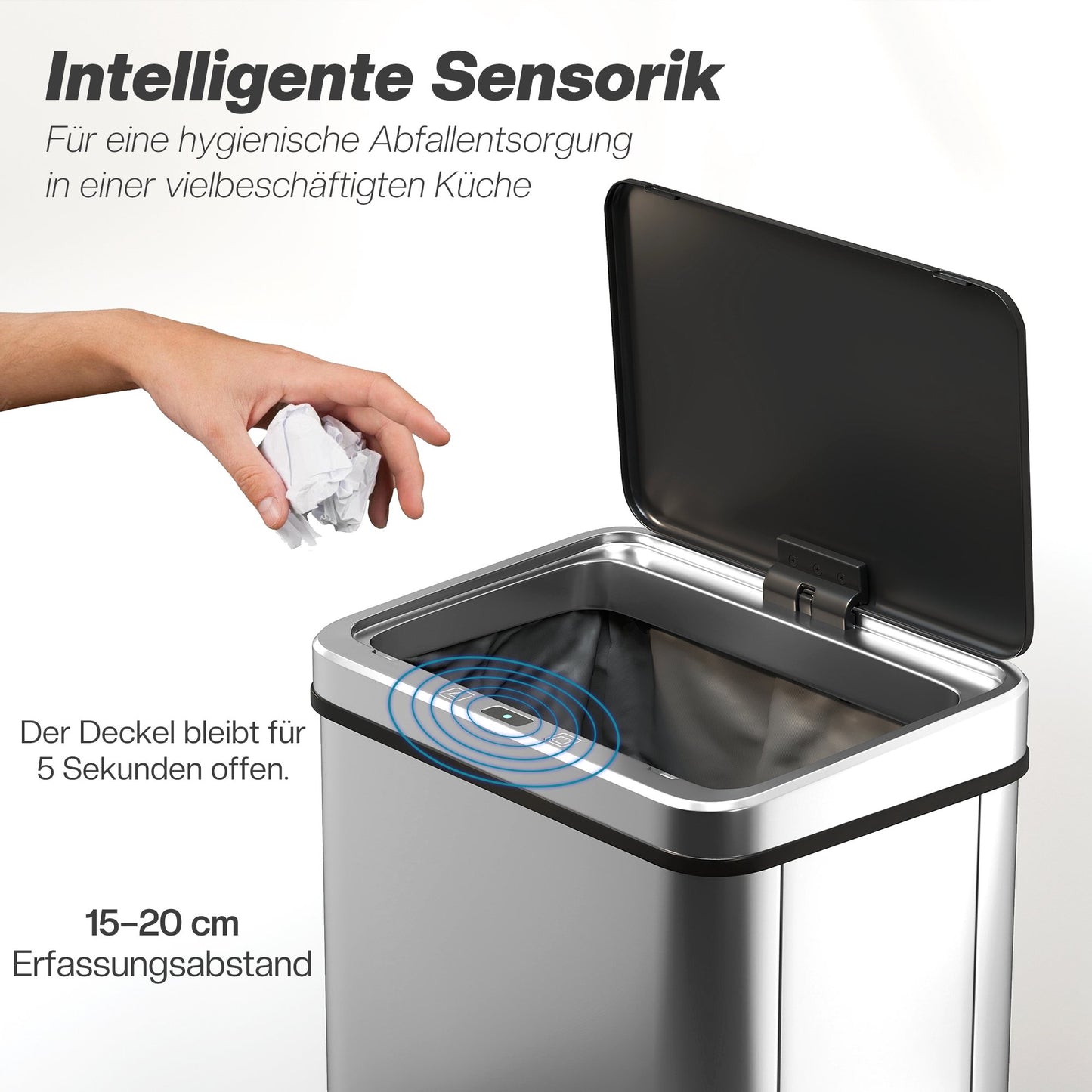 50L Touchless Sensor Trash Can, Stainless Steel