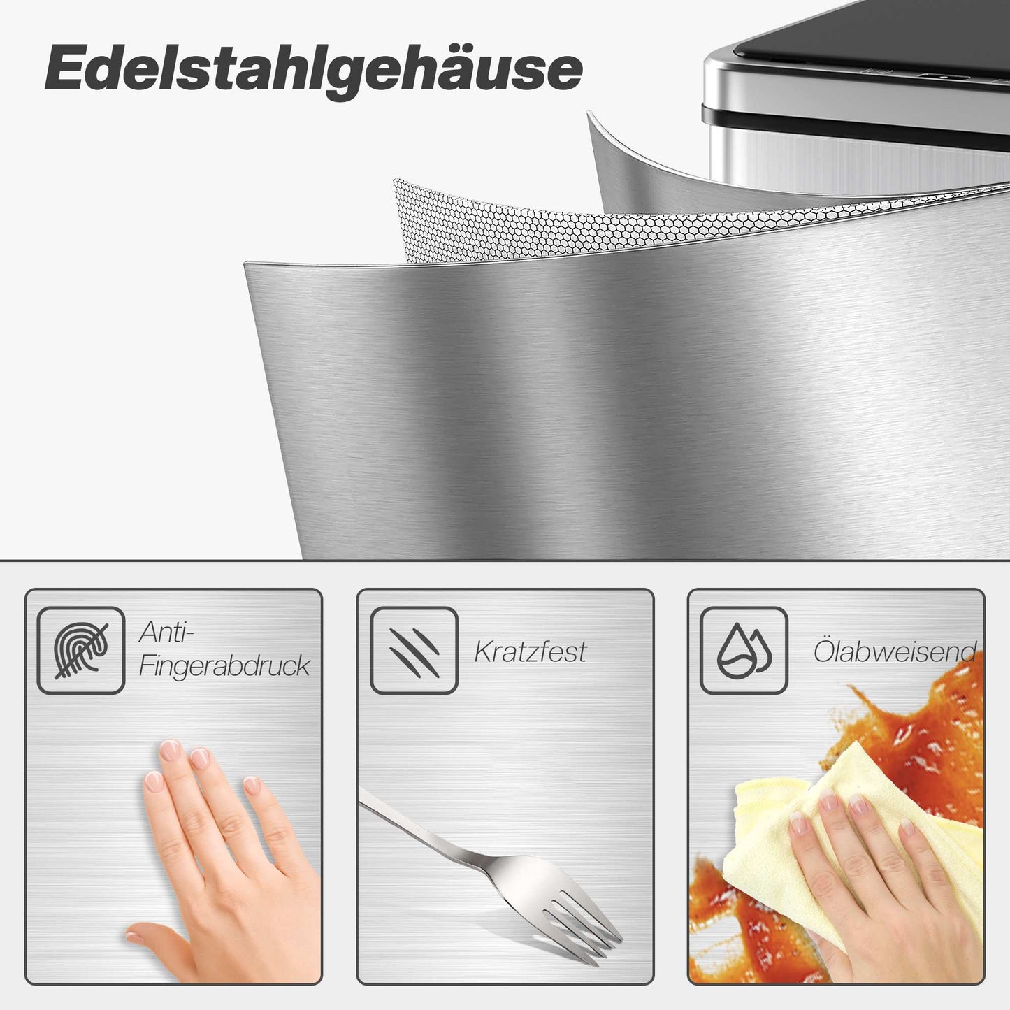 50L Touchless Sensor Trash Can, Stainless Steel