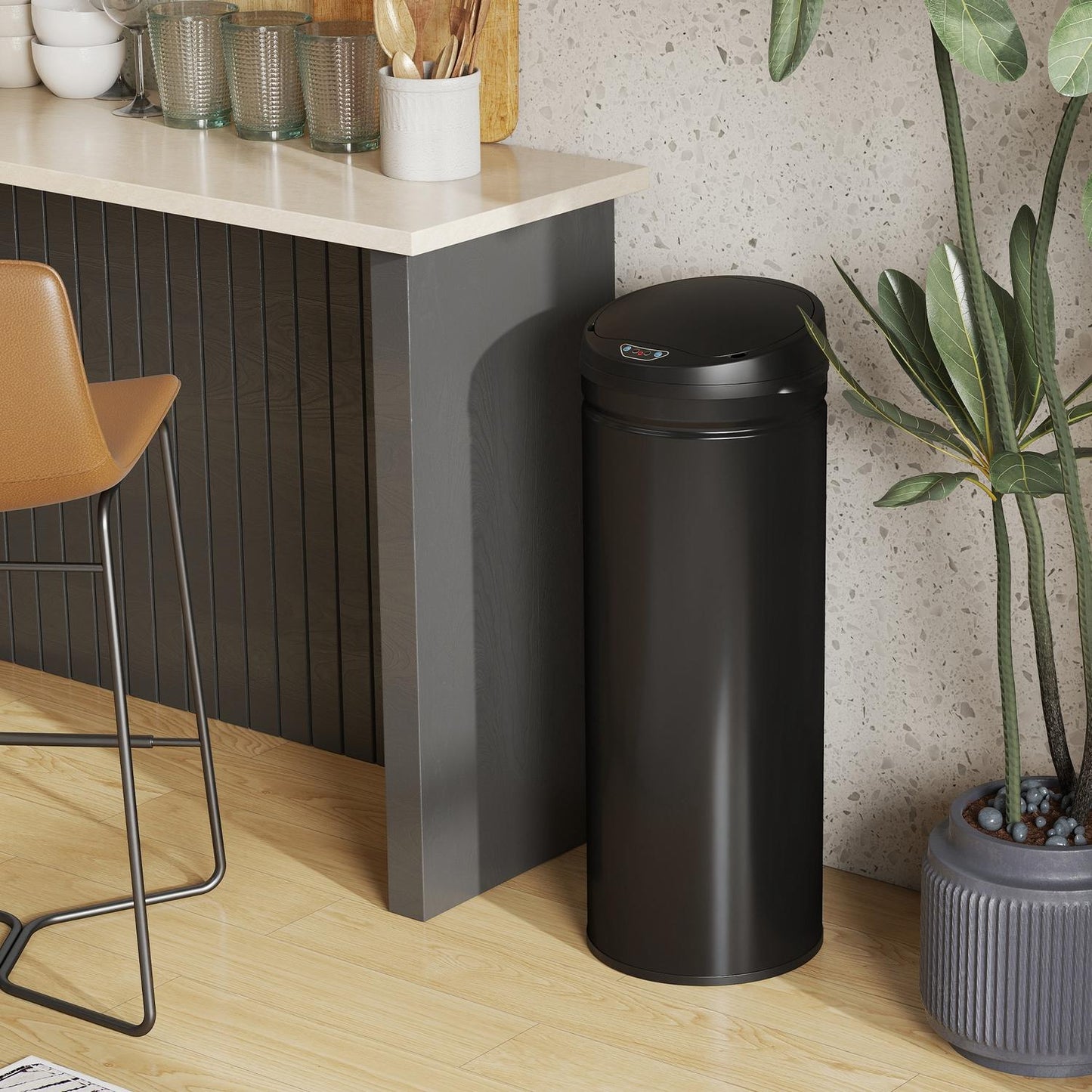 50L Touchless Stainless Steel Trash Can, Soft-Close