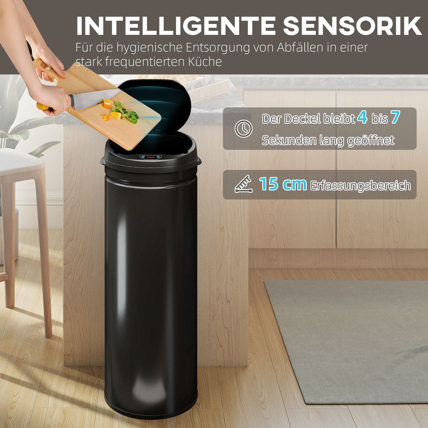 50L Touchless Stainless Steel Trash Can, Soft-Close