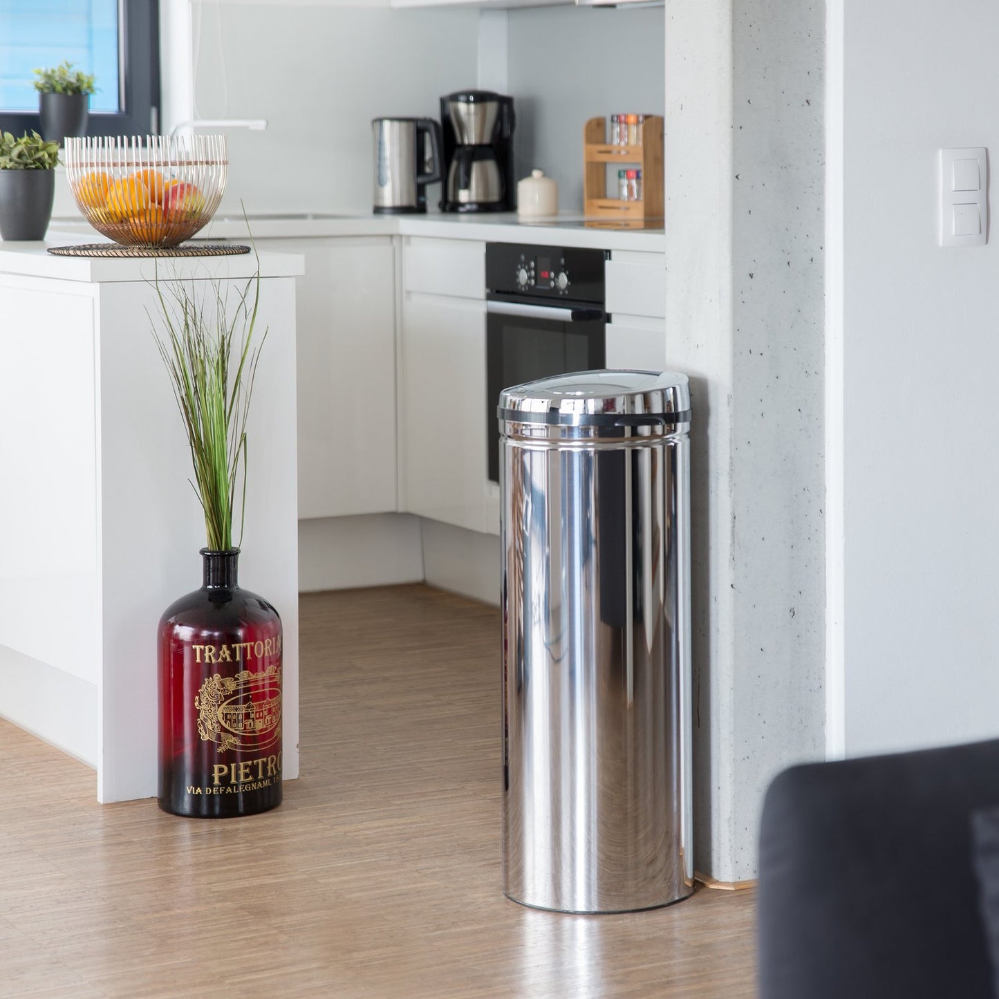 50 L Waste Bin Stainless Steel Trash Can Paper Basket Metal Garbage Storage