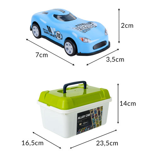 50 Pull-Back Toy Cars with Suitcase – No Batteries Needed