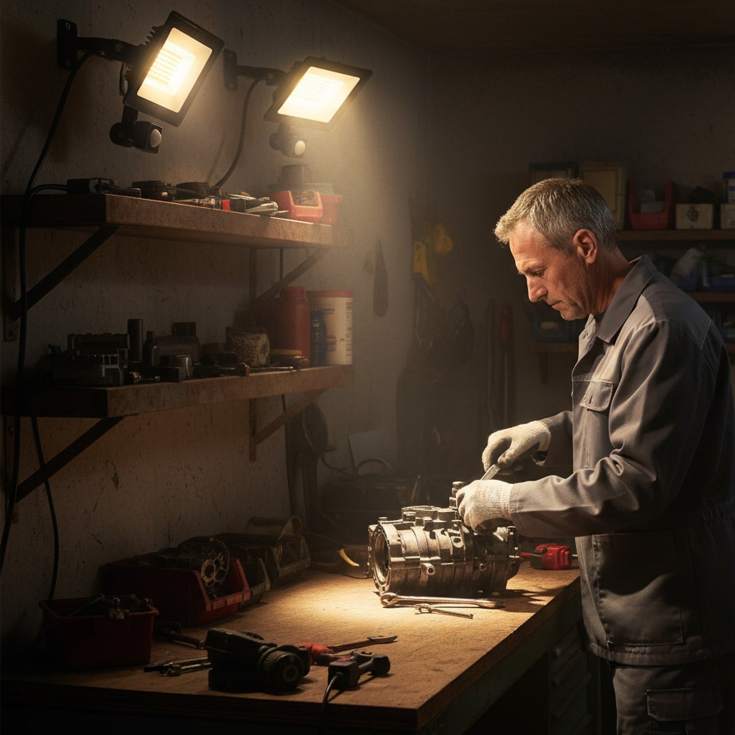 50W Adjustable Work Light, 3 Modes, Aluminum, Black
