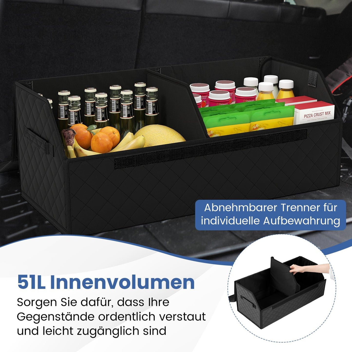 51L Collapsible Car Trunk Organizer with Lid & Divider