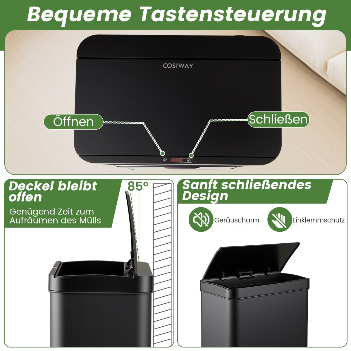 56L Sensor Trash Can with Dual Bins & Soft-Close Lid