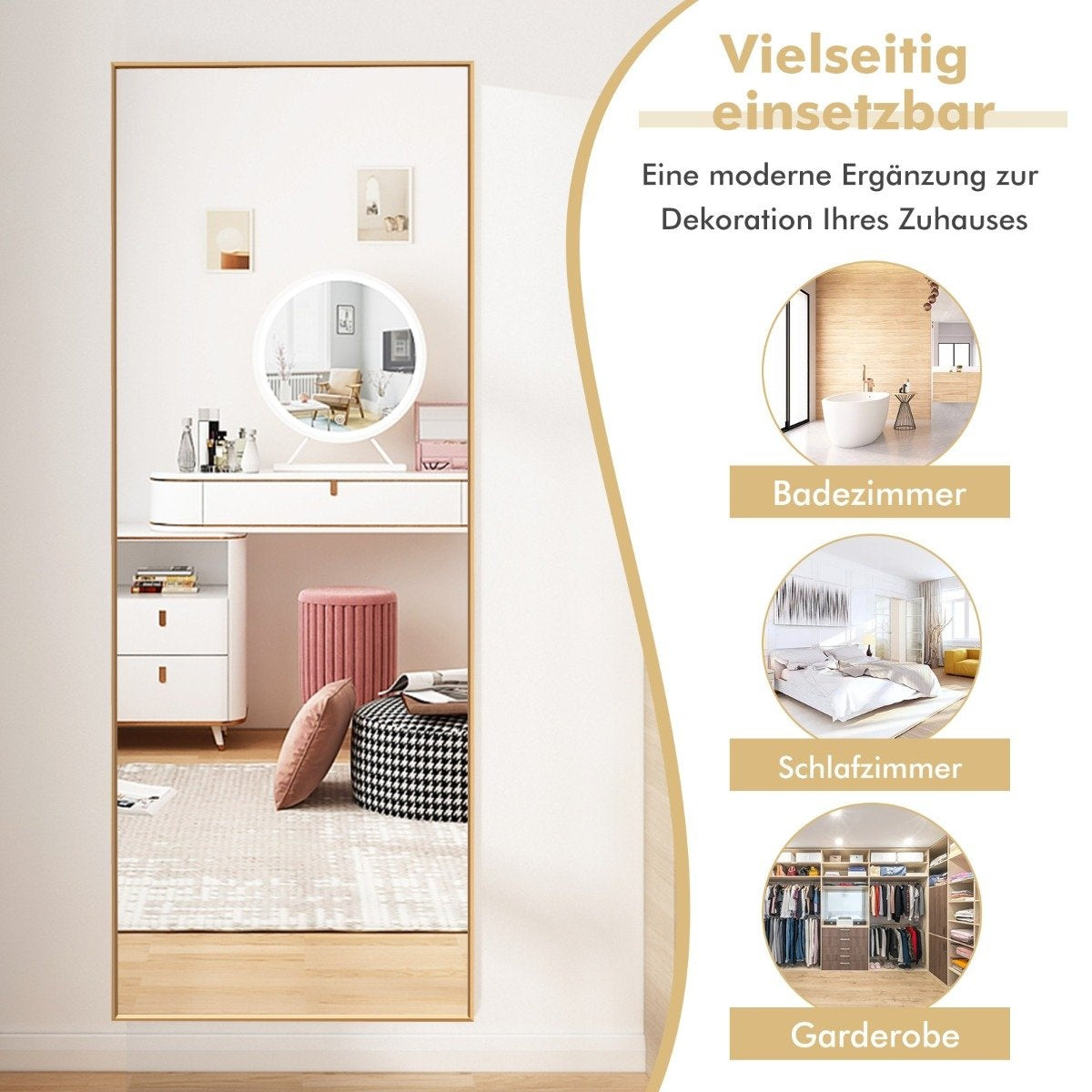 56 x 150 cm HD full-length mirror for hanging or leaning wall mirror gold