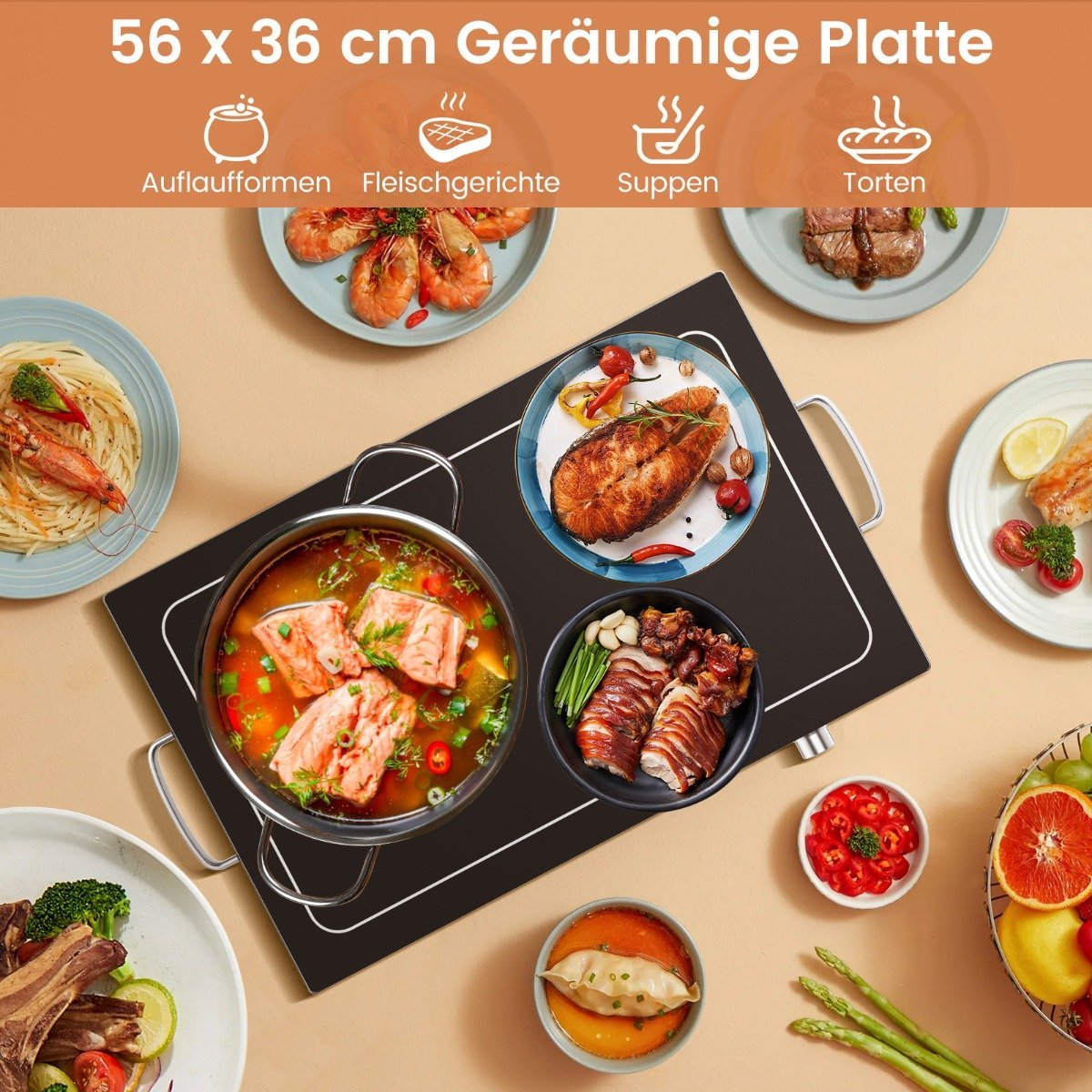 56 x 36 cm warming plate Electric food warmer with heating plate function 50 - 120℃