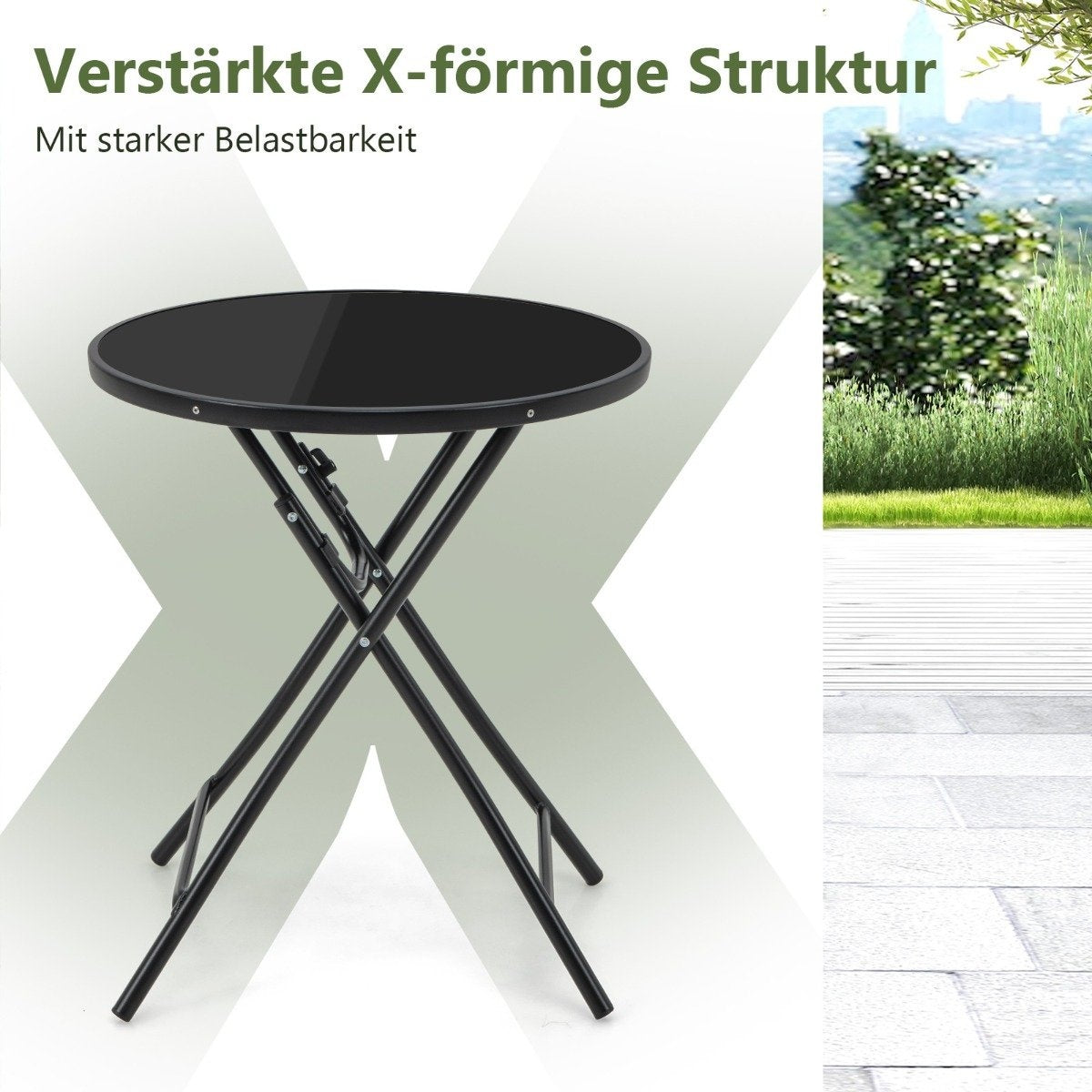 Ø 59 cm round bistro table with table top made of tempered glass and robust metal frame