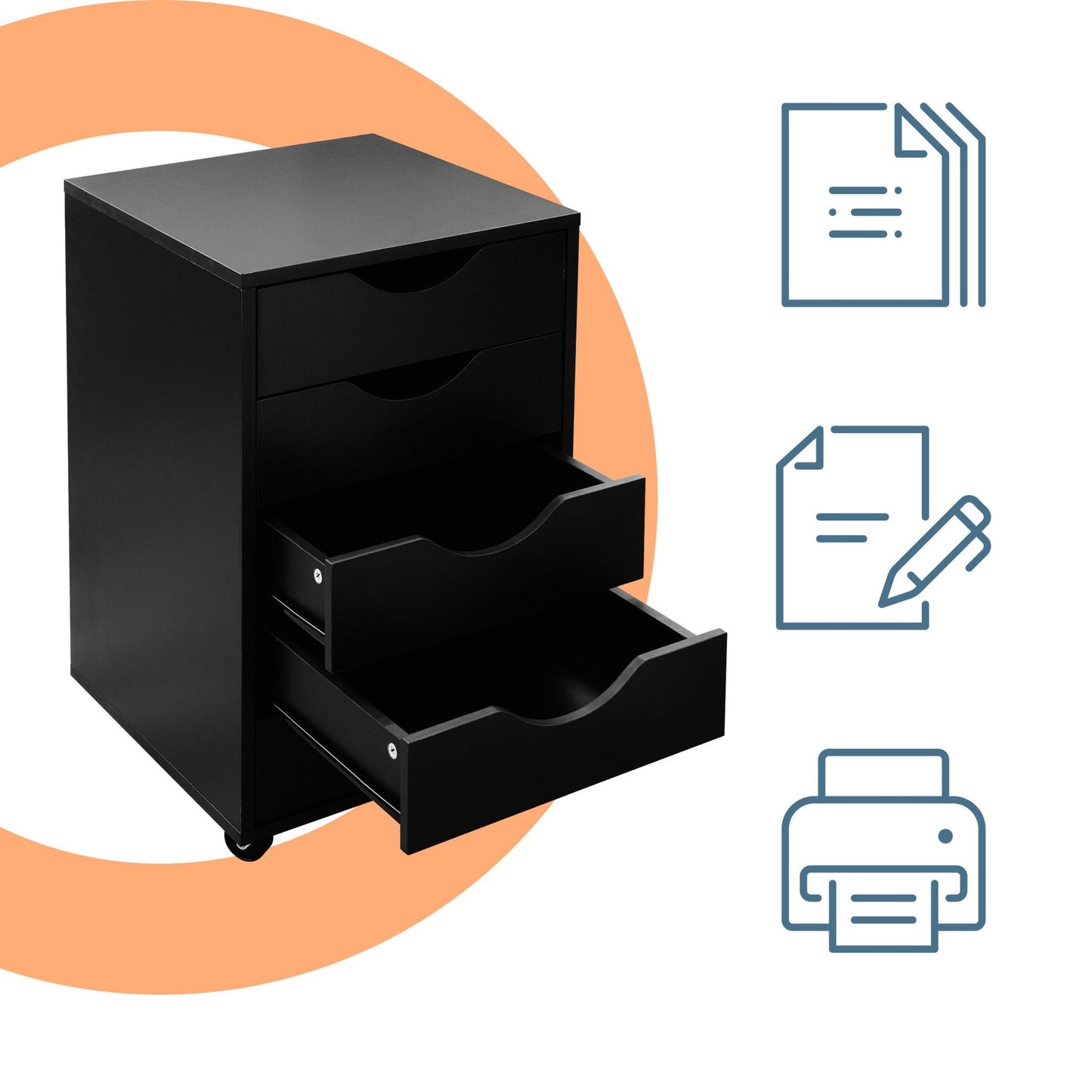 5-Drawer Mobile Office Cabinet with Lockable Wheels