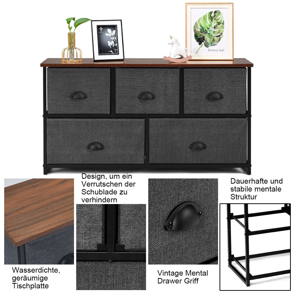 5 Drawer Storage Unit Horizontal Cube Storage Chest 100 x 30 x 53.5 cm