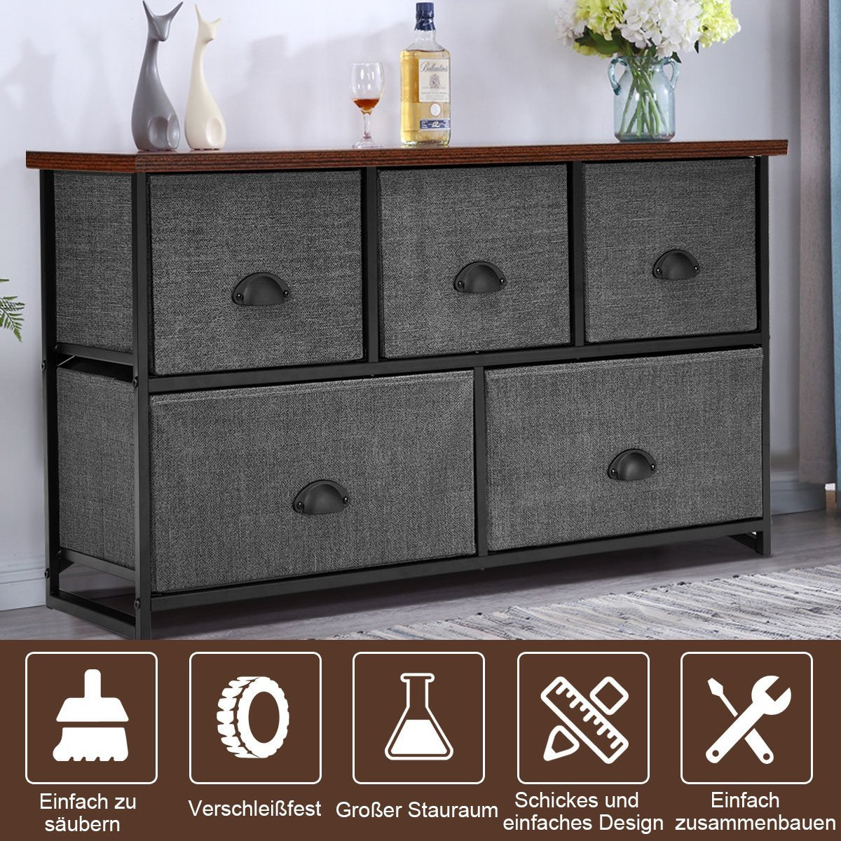 5 Drawer Storage Unit Horizontal Cube Storage Chest 100 x 30 x 53.5 cm