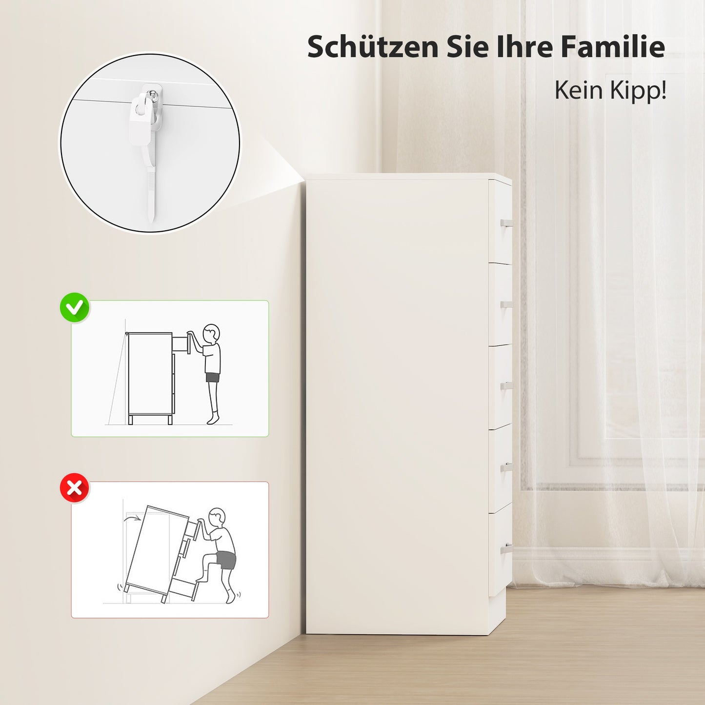 5-Drawer White Dresser, Chipboard, Space-Saving Design