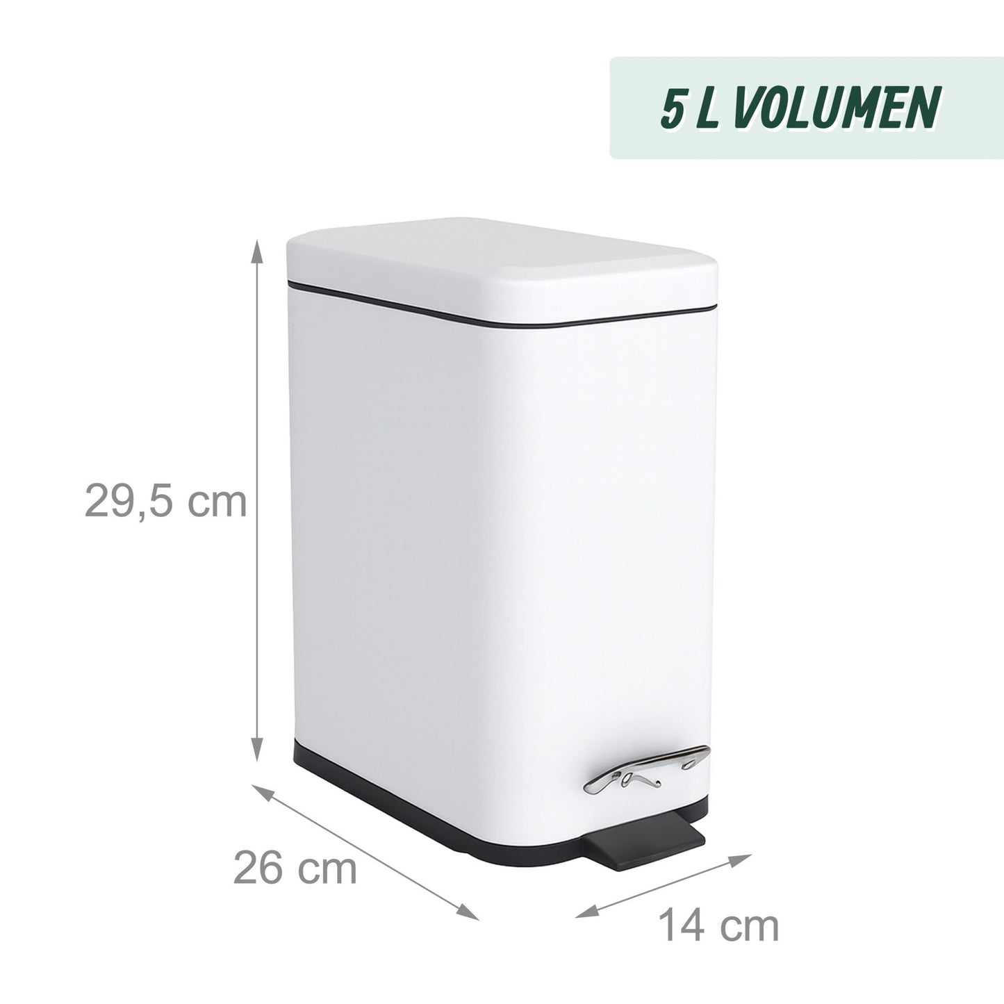 5L Bathroom Bin, Soft-Close, Foot Pedal