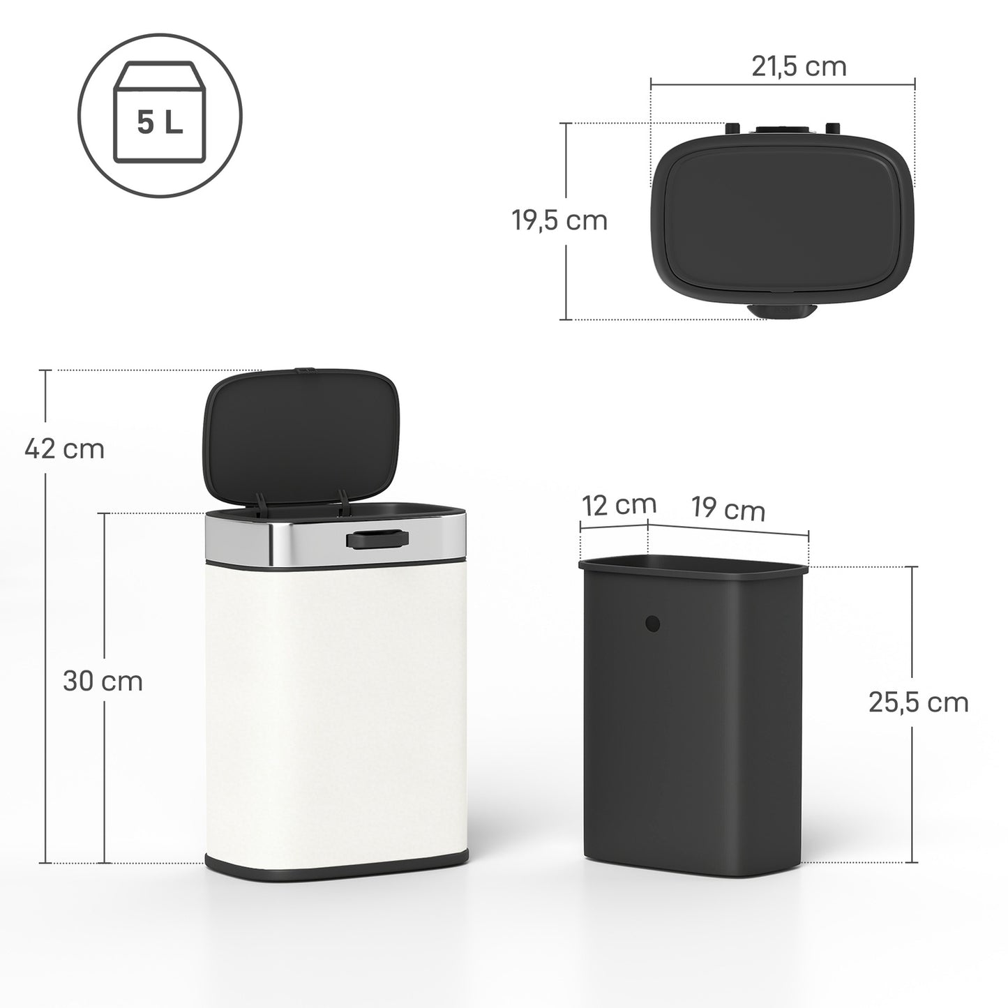 5L Stainless Steel Trash Can, Freestanding or Hanging