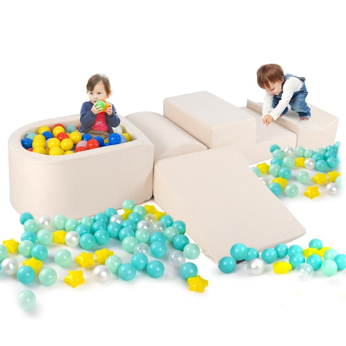 5 PCS. Foam building blocks, giant building blocks with ball pit, large building blocks for running around, beige