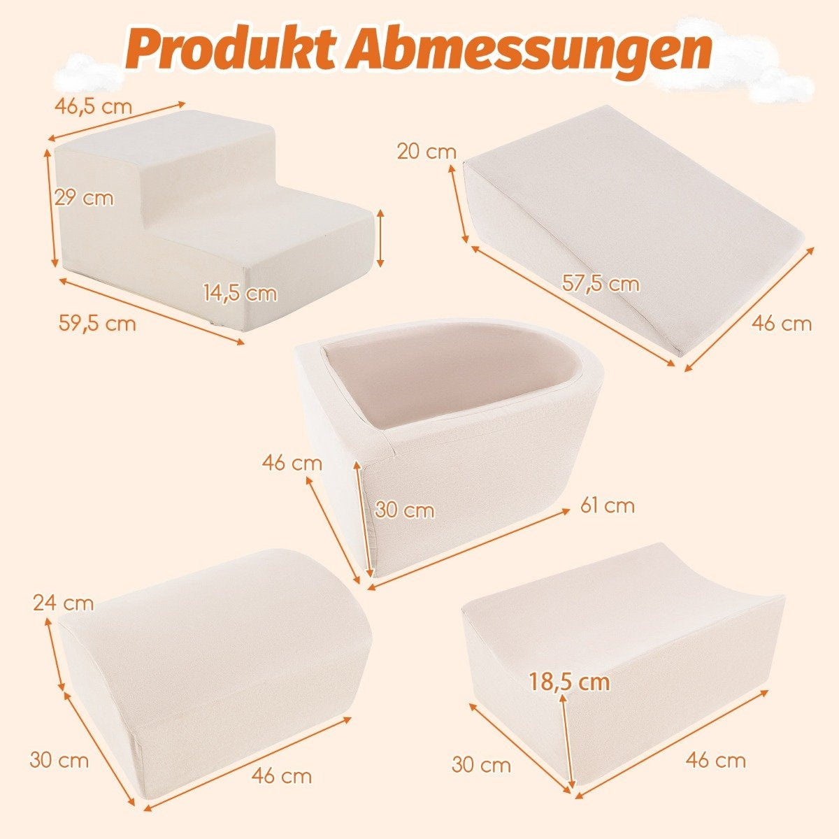 5 PCS. Foam building blocks, giant building blocks with ball pit, large building blocks for running around, beige