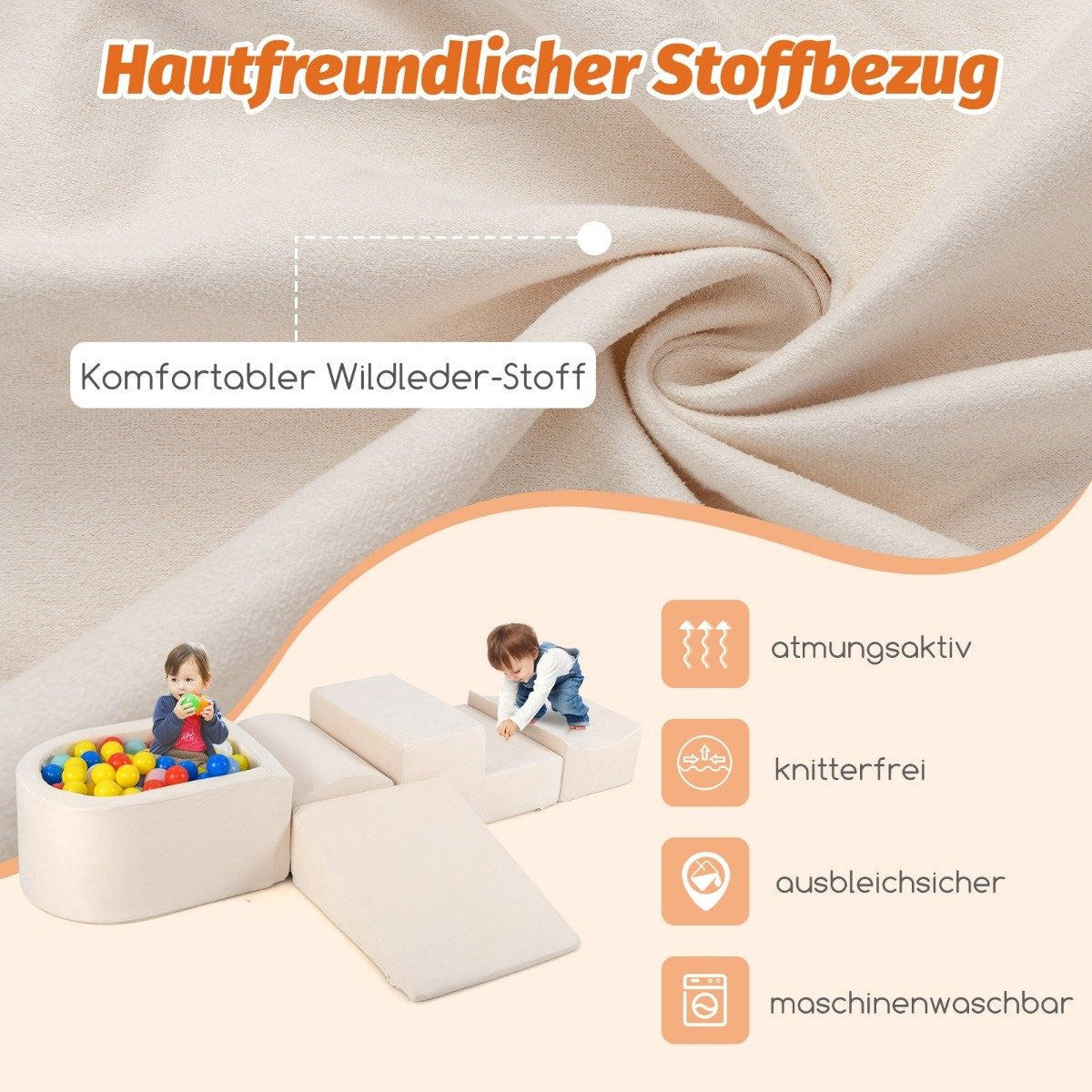 5 PCS. Foam building blocks, giant building blocks with ball pit, large building blocks for running around, beige