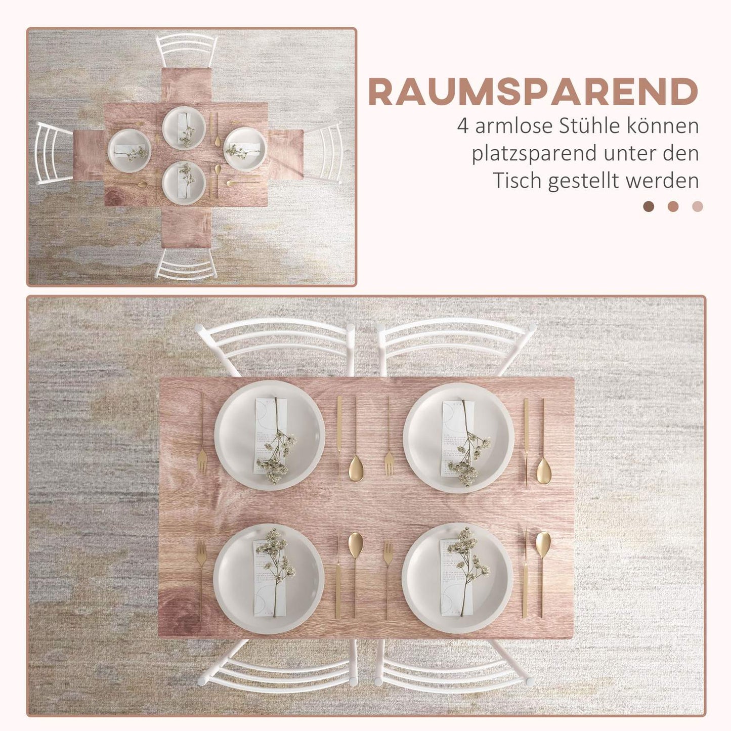 5-piece space-saving dining room set with steel table and chairs