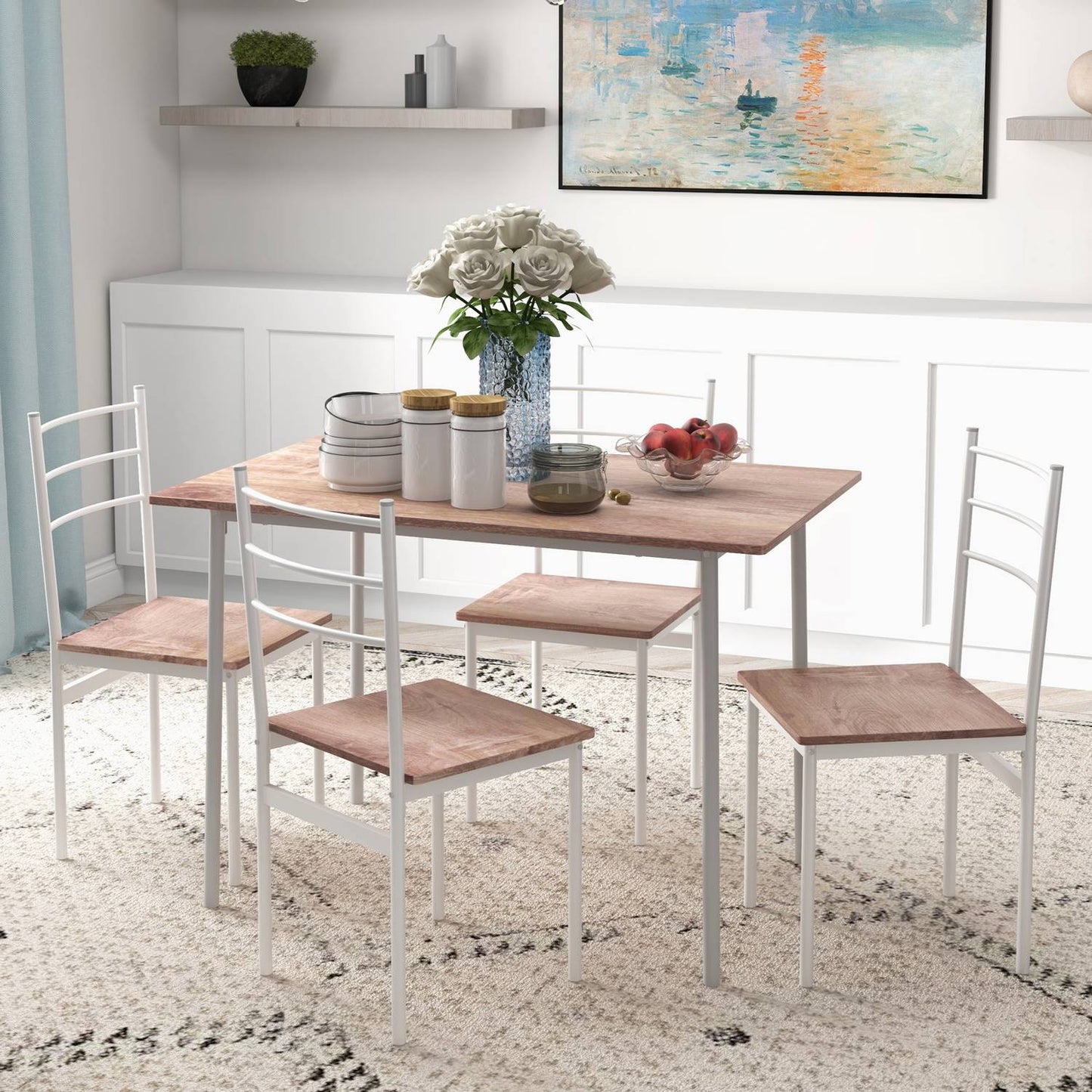 5-piece space-saving dining room set with steel table and chairs