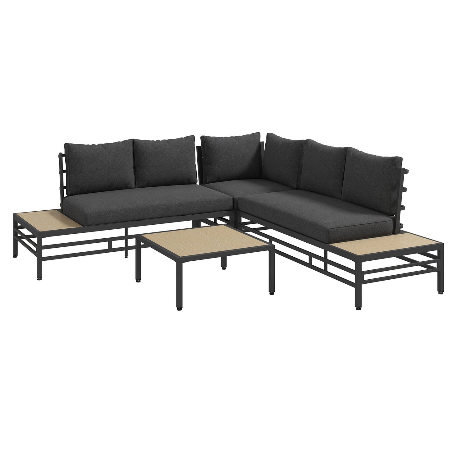Gray 5-piece garden lounge set, sofa and table with cushions