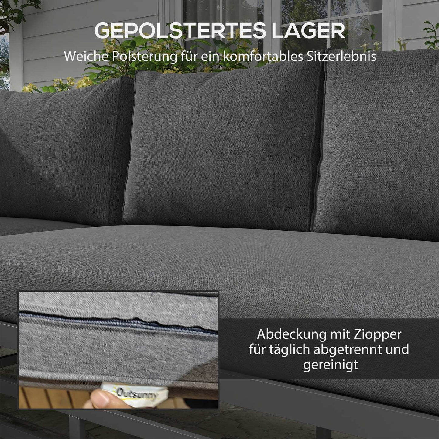 Gray 5-piece garden lounge set, sofa and table with cushions
