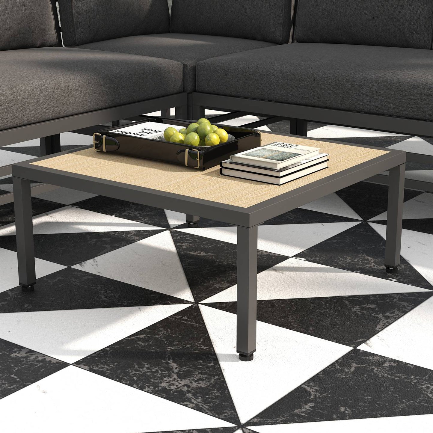 Gray 5-piece garden lounge set, sofa and table with cushions