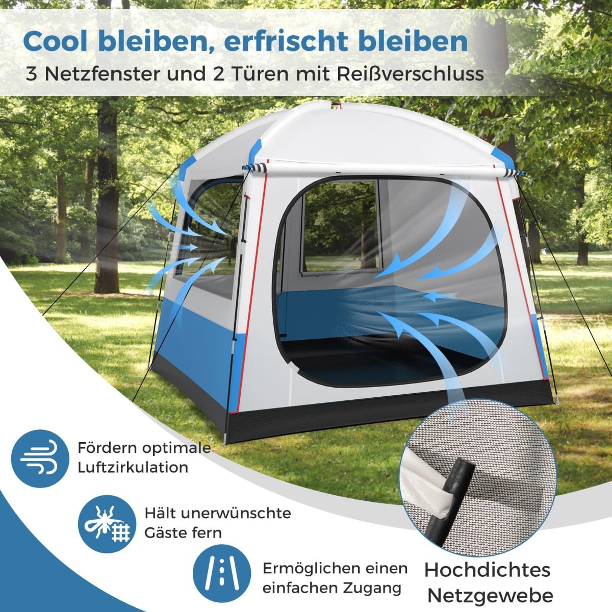 5-Person Waterproof Camping Tent with Mesh Doors & Windows