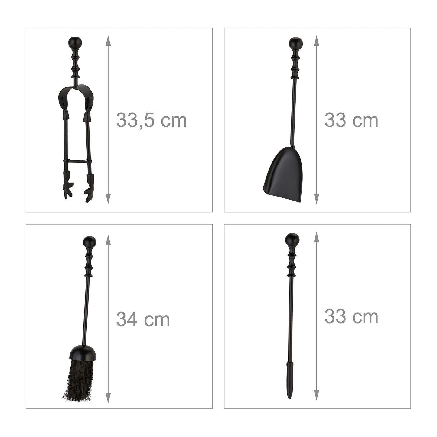 5-Piece Black Metal Fireplace Tool Set