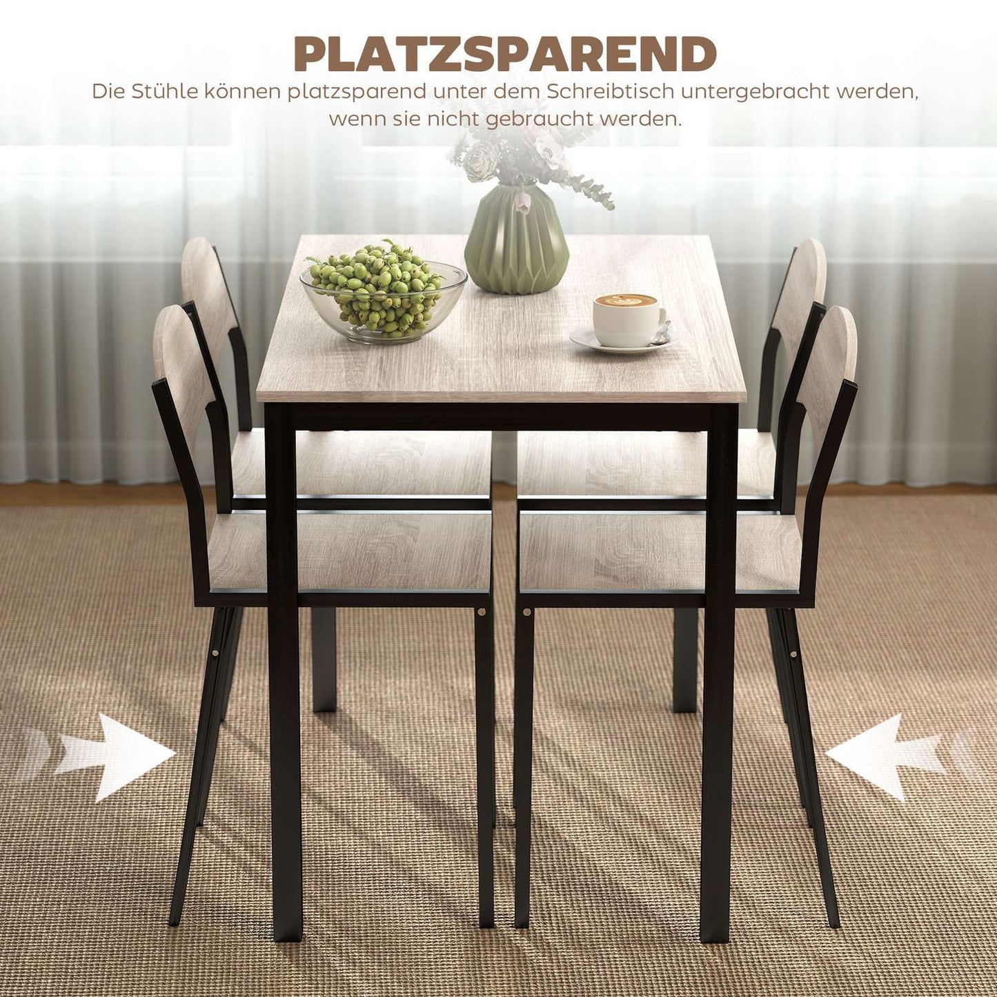 5-Piece Dining Set, Table and 4 Chairs, Space-Saving, Black