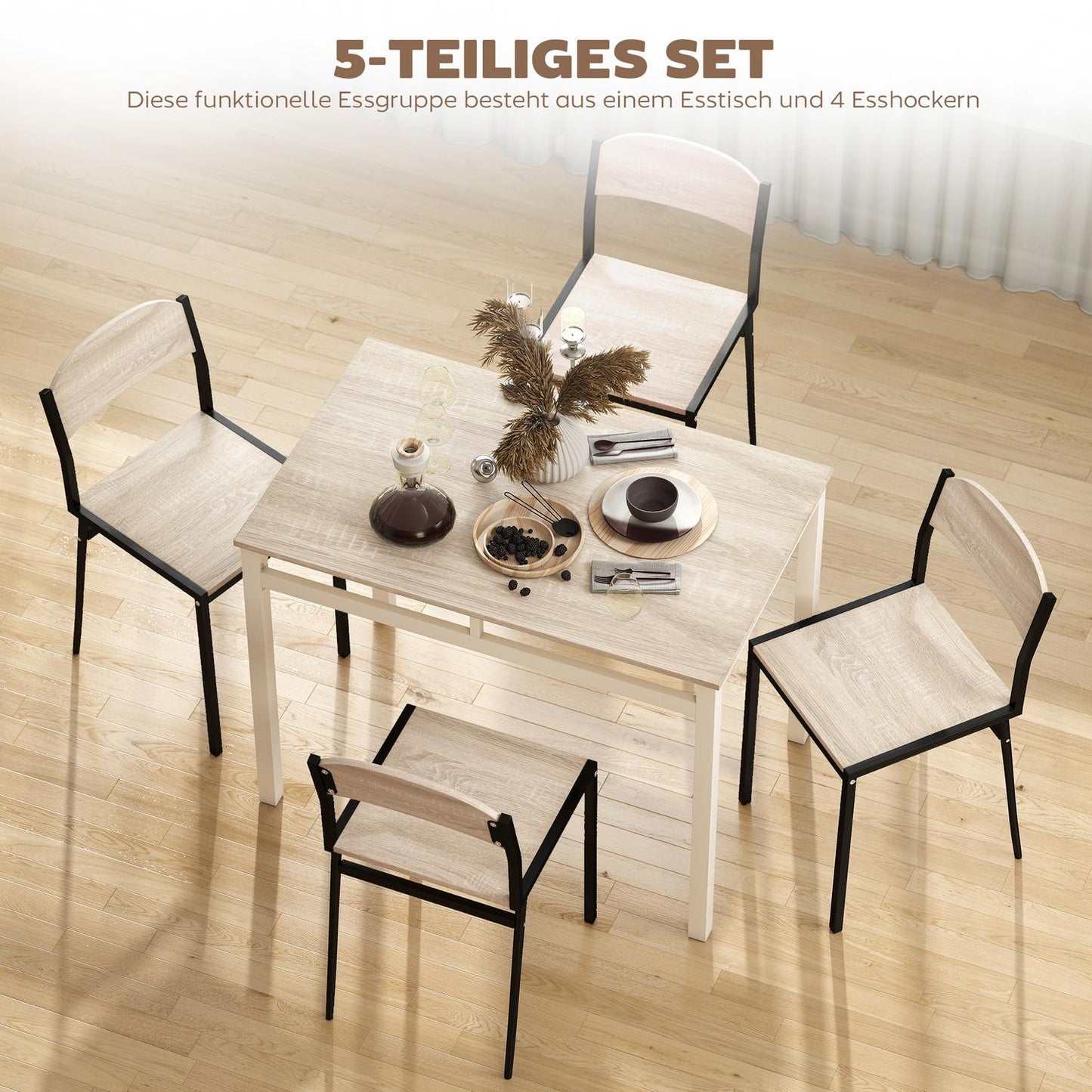 5-Piece Dining Set, Table and 4 Chairs, Space-Saving, Black
