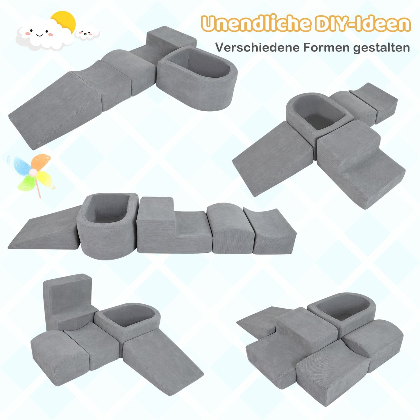 5-Piece Foam Climbing Blocks Set with Ball Pit, Gray